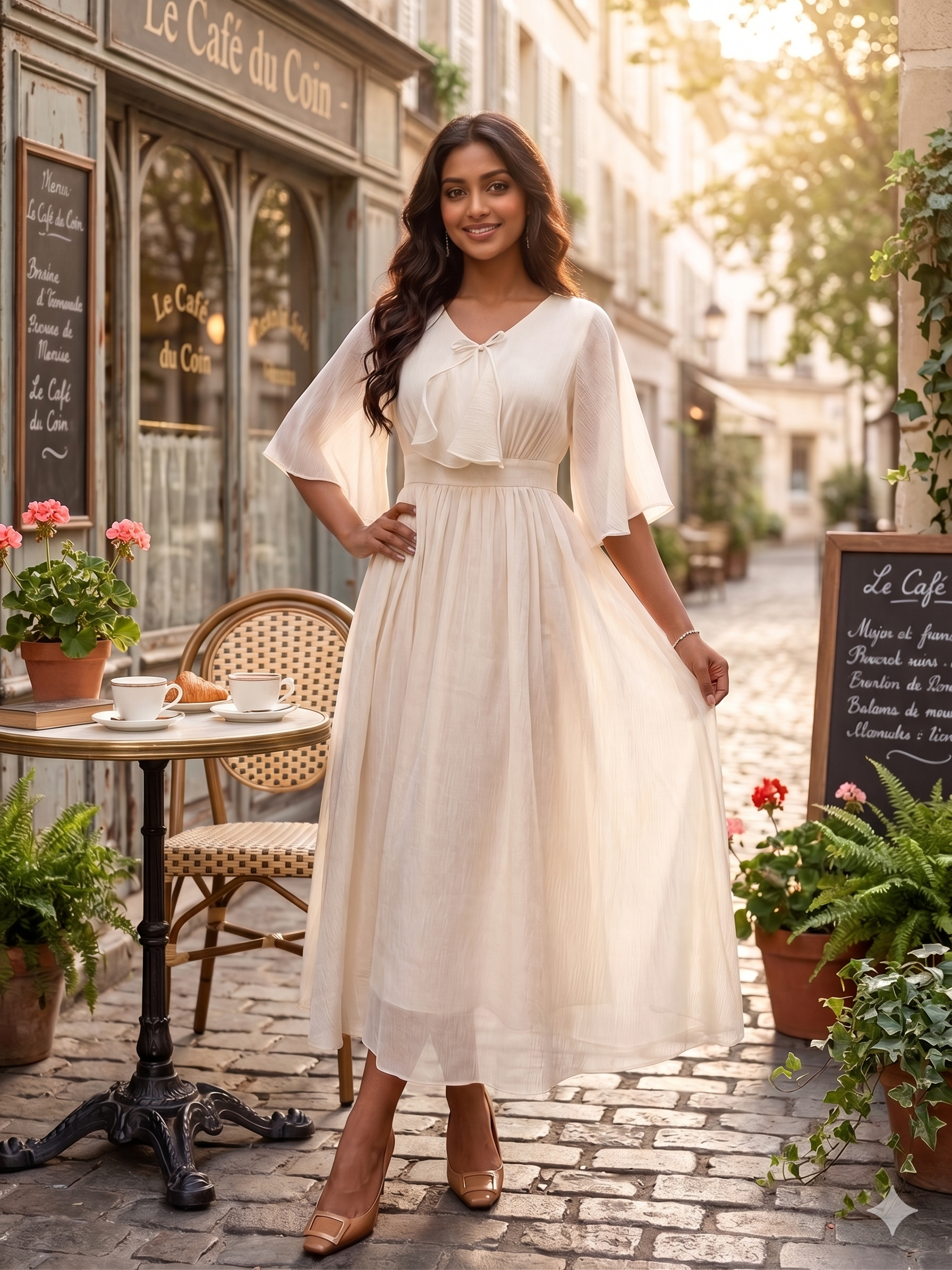 Cream Beige Flowy Maxi Dress with Minimal Elegant Design 2XL