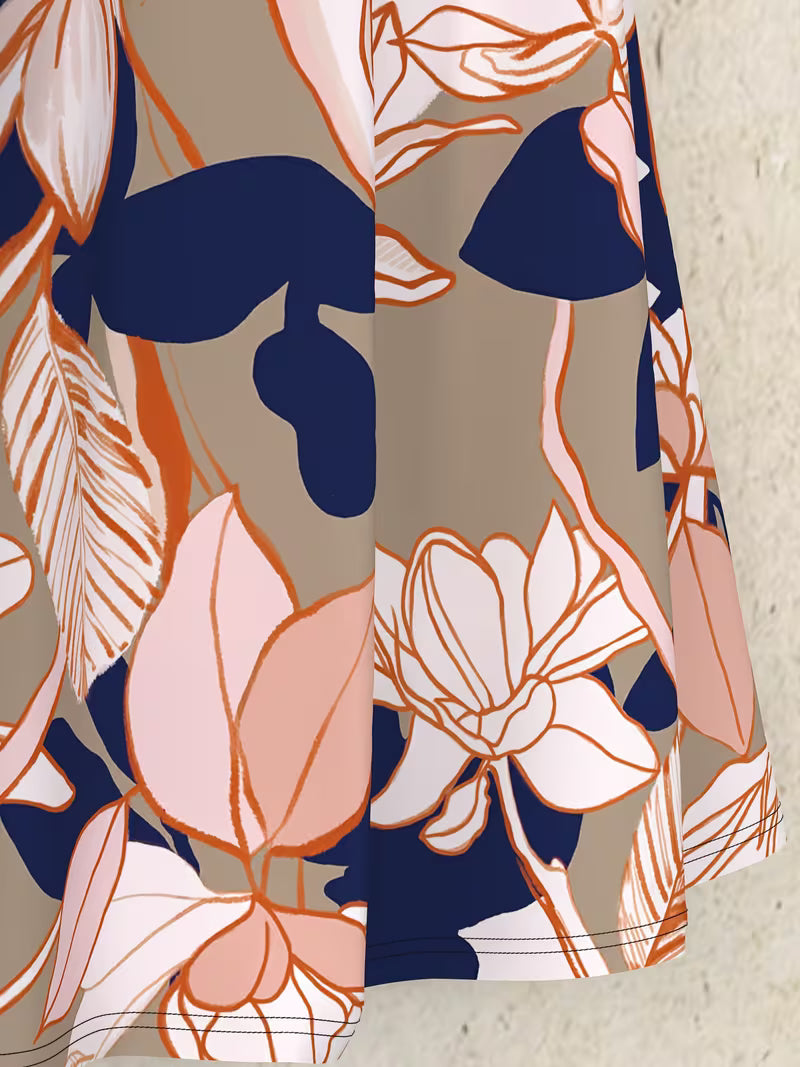 Navy Blue Floral Print Skirt