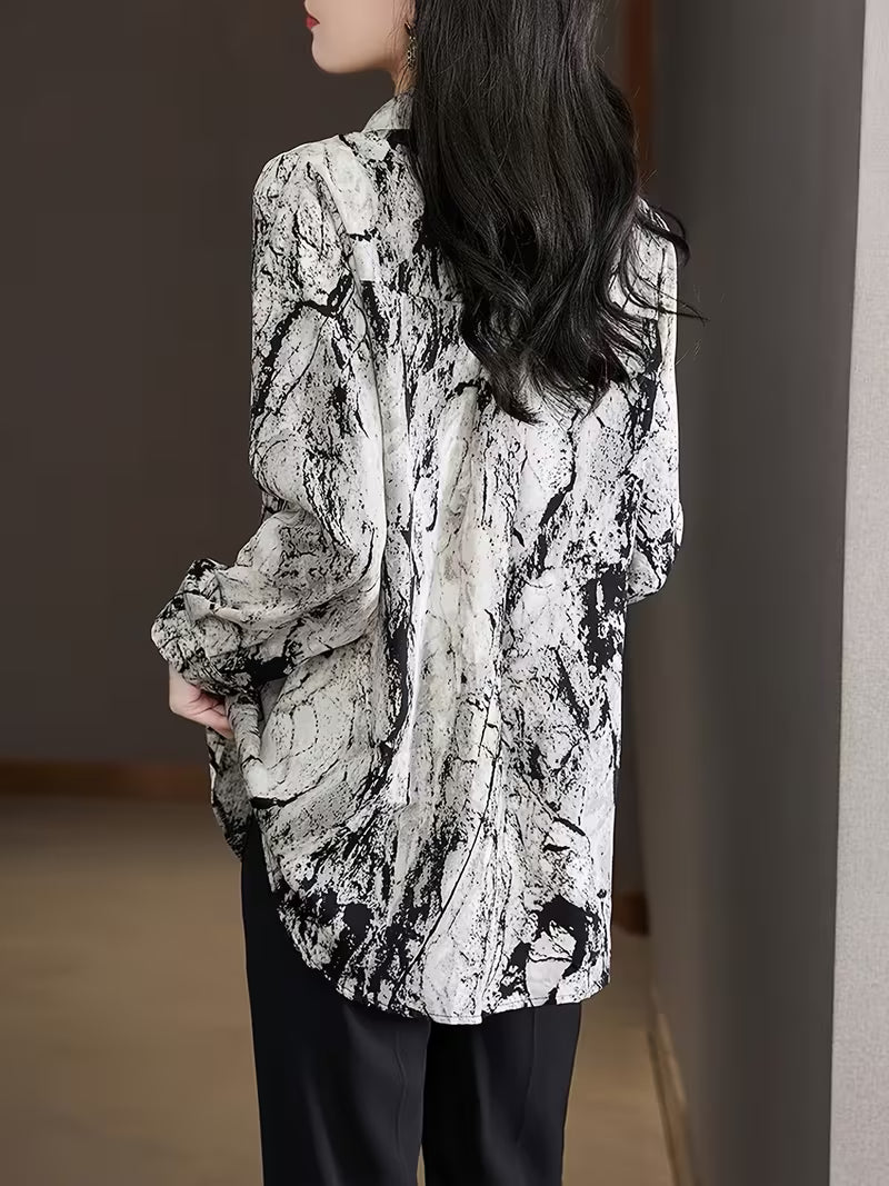 Monochrome Marble Print Shirt