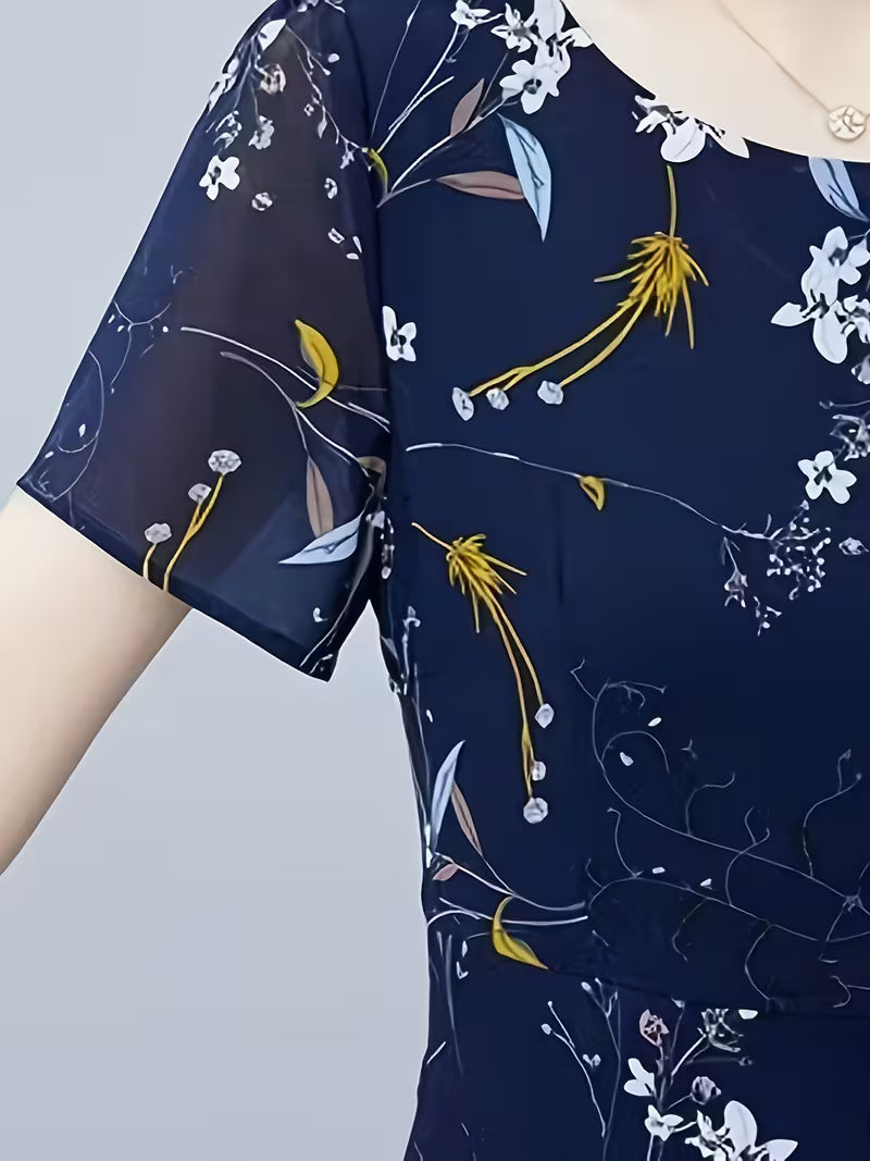 Midnight Bloom Ditsy Floral Flutter-Sleeve Dress