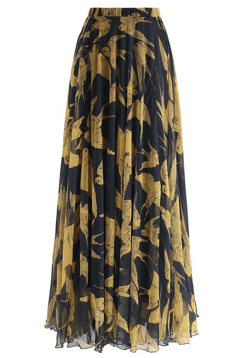 The Midnight Gold Abstract Maxi Skirt