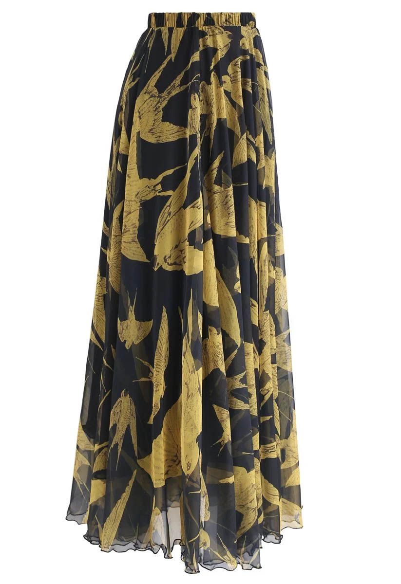 The Midnight Gold Abstract Maxi Skirt