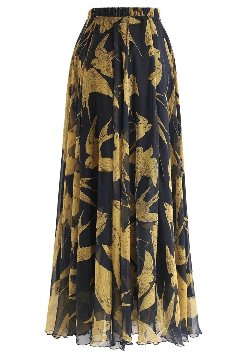 The Midnight Gold Abstract Maxi Skirt