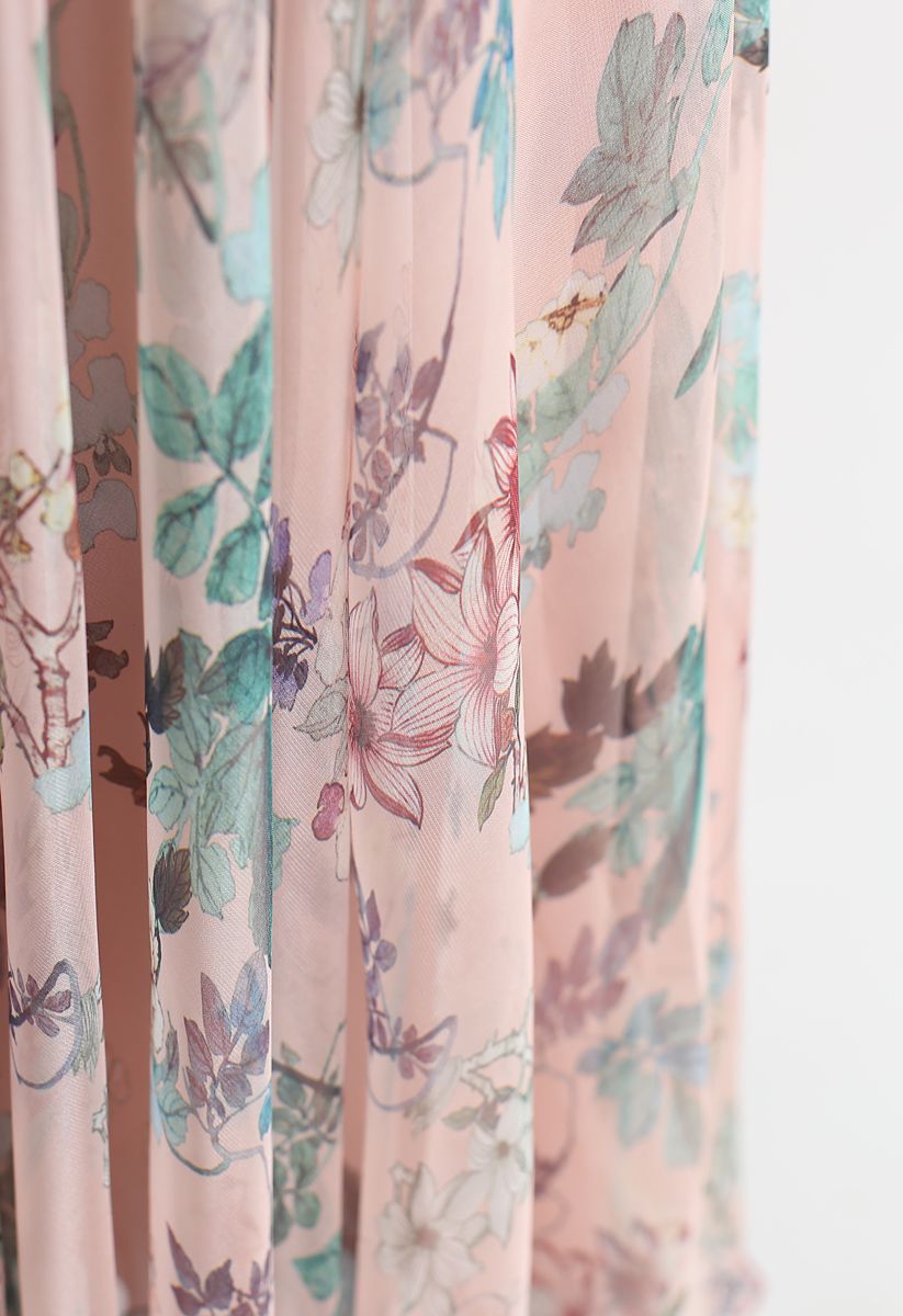 Blush Meadow Pastel Floral Print Flared Maxi Skirt