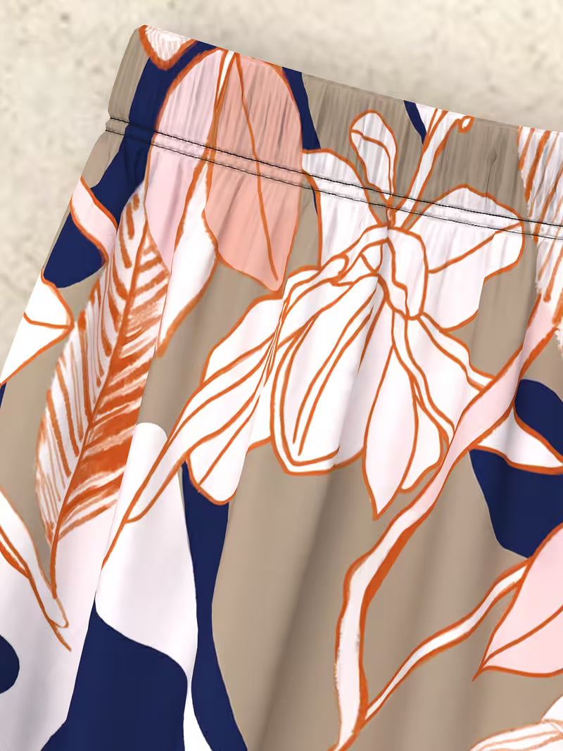 Navy Blue Floral Print Skirt