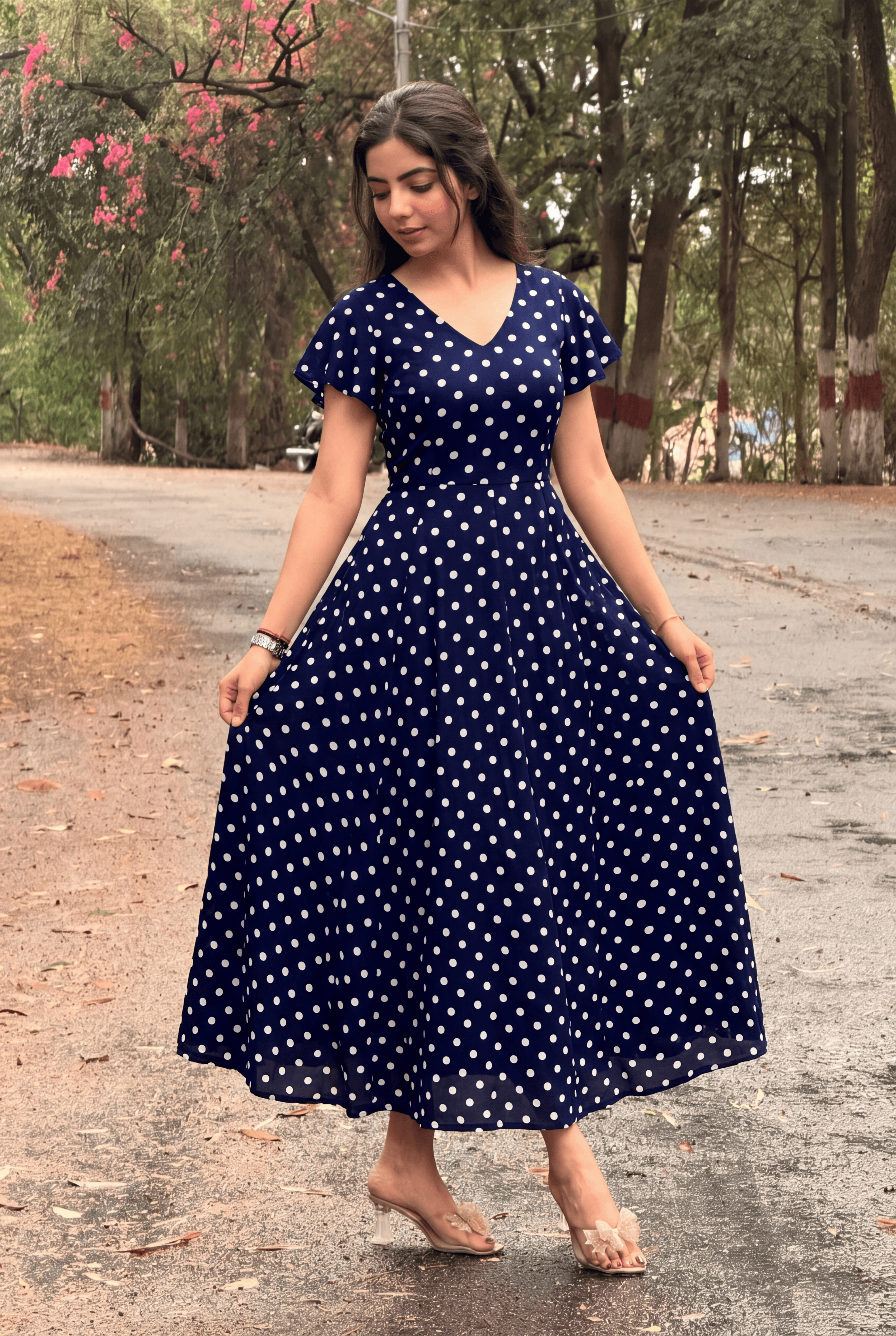 Midnight Navy Polka Grace  Dress