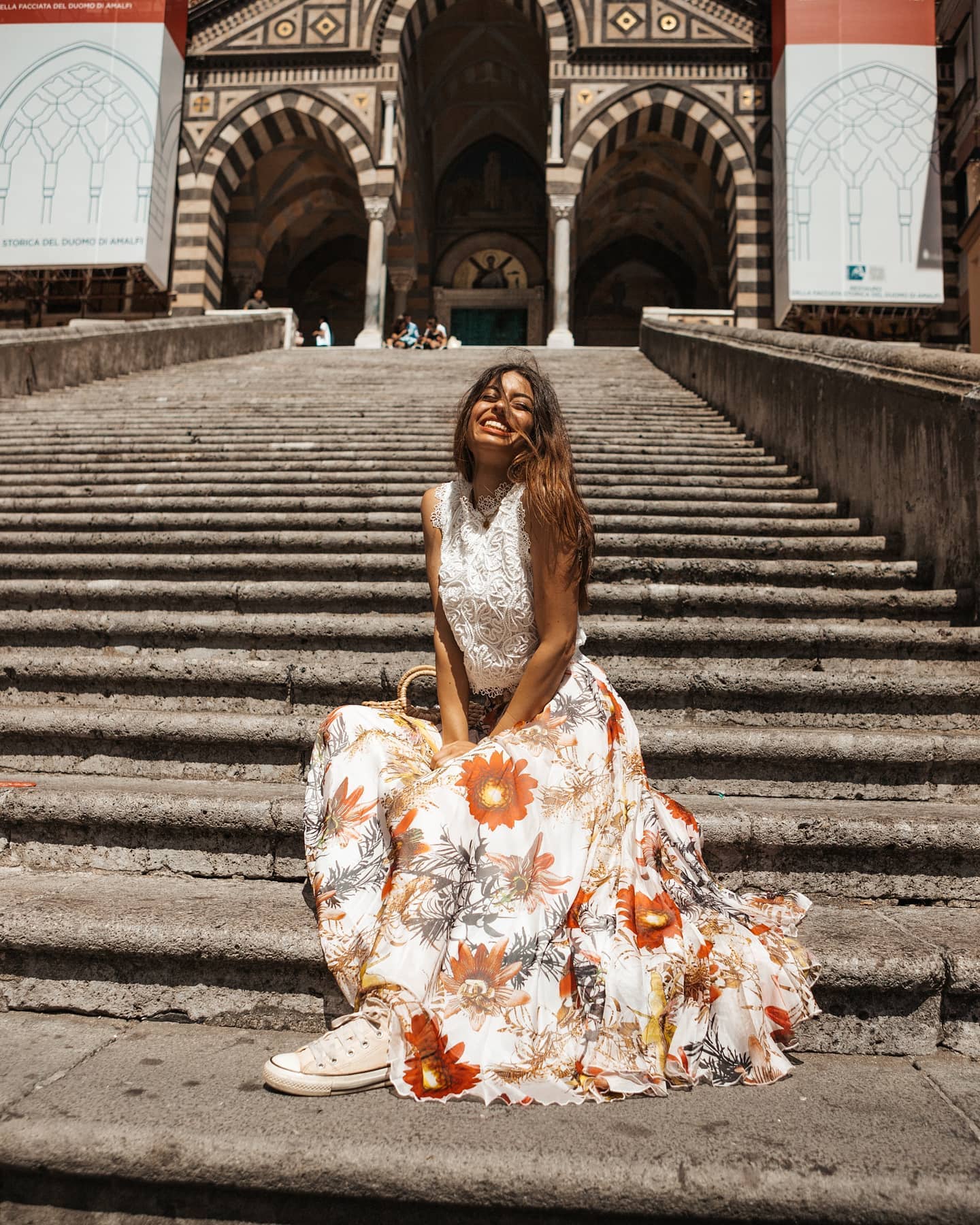 Ivory Bloom Tropical Floral Print Flared Maxi Skirt