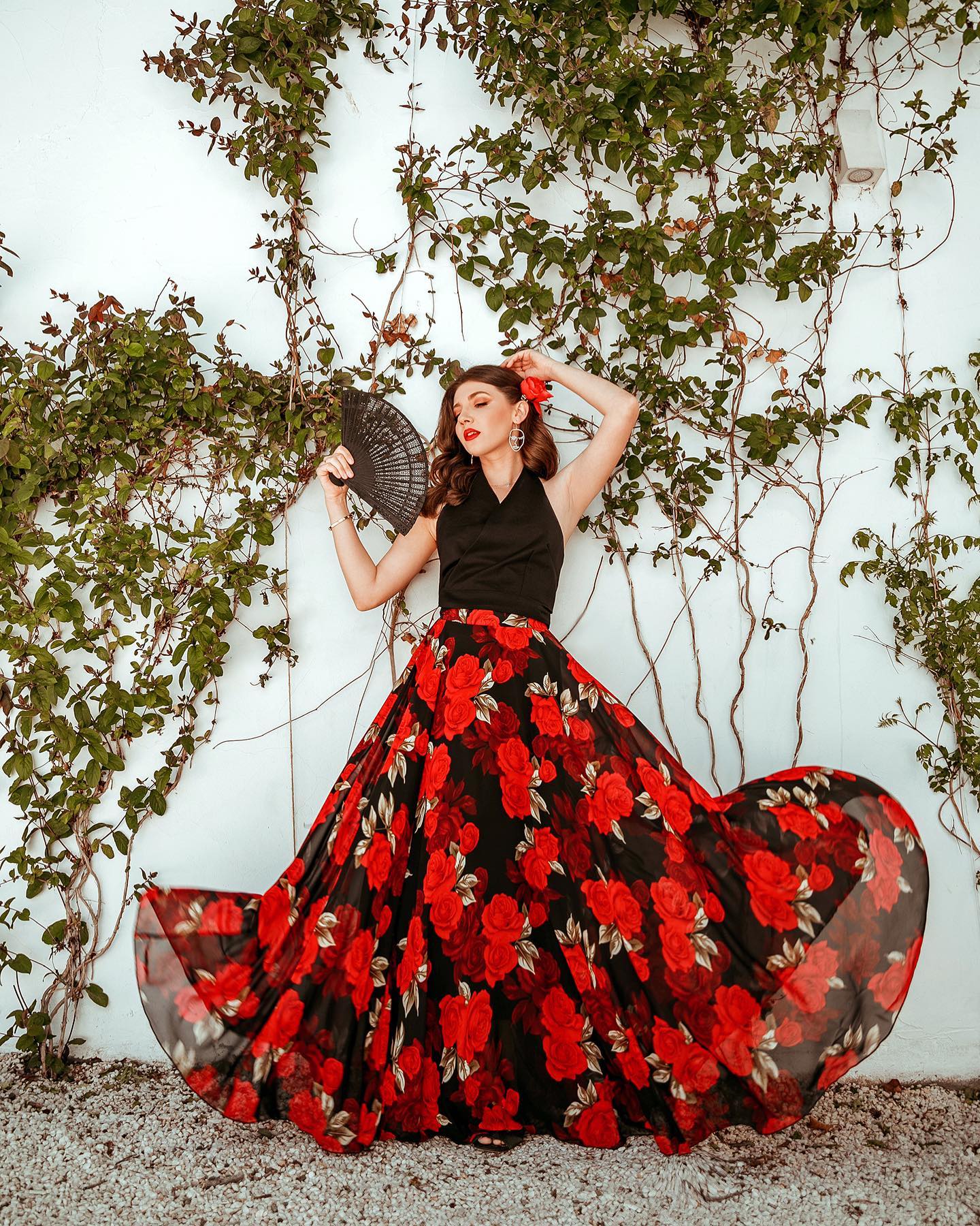Women Midnight Rose Red Floral Printed Maxi Skirt  Flowing Lightweight Chiffon Fabric with Soft Draped Silhouette for Romantic