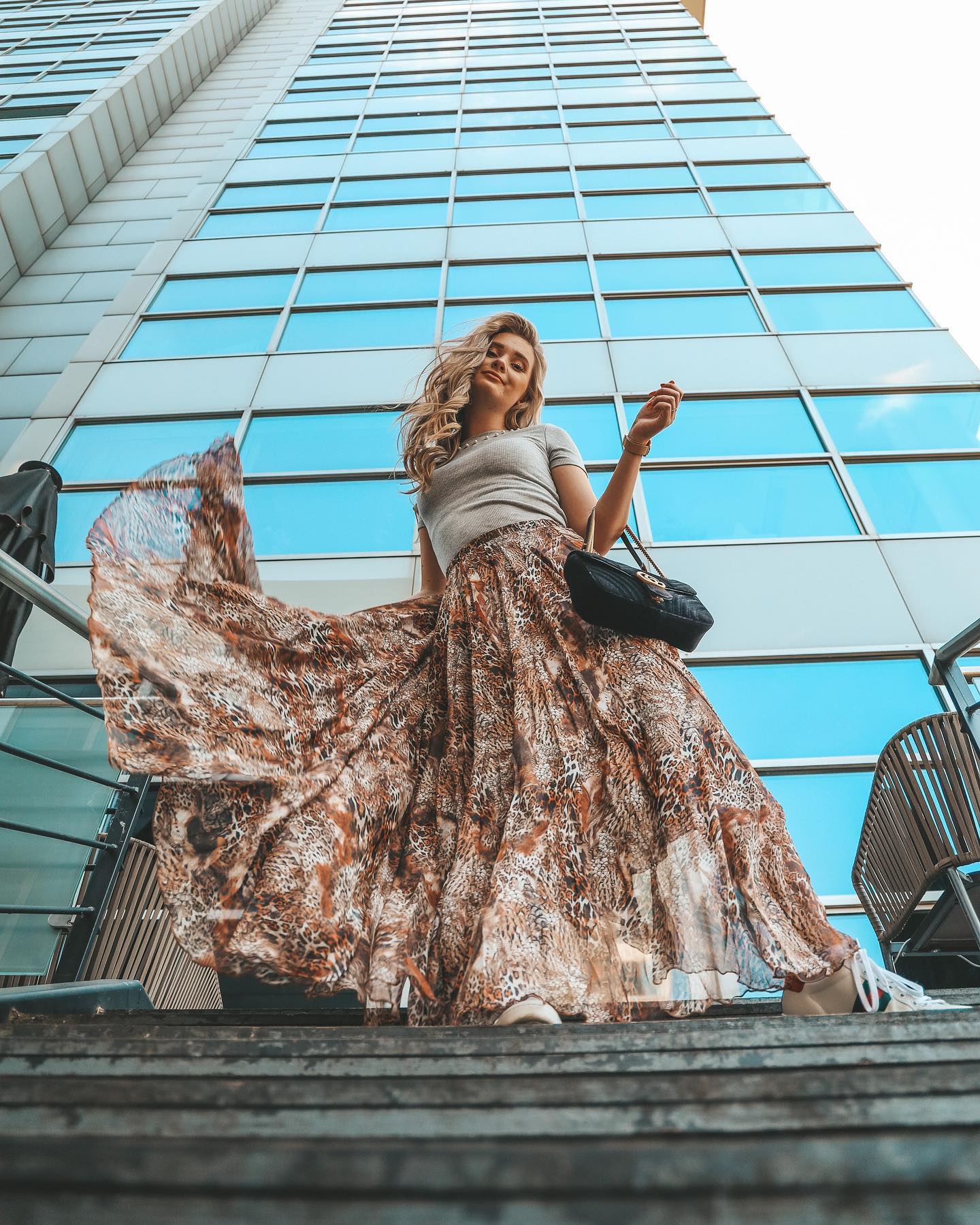 Earthy Wild Safari Print Flared Maxi Skirt