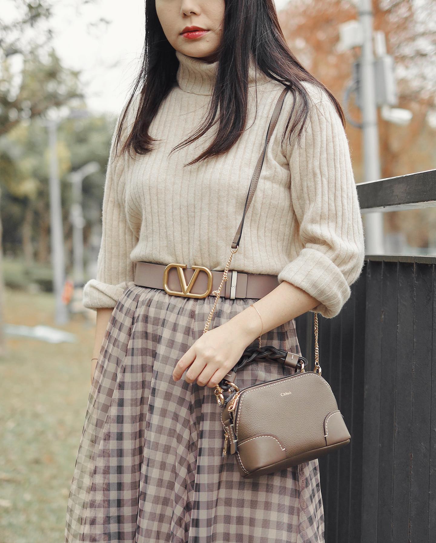 Sheer Gingham Midi Skirt with Elastic Waistband
