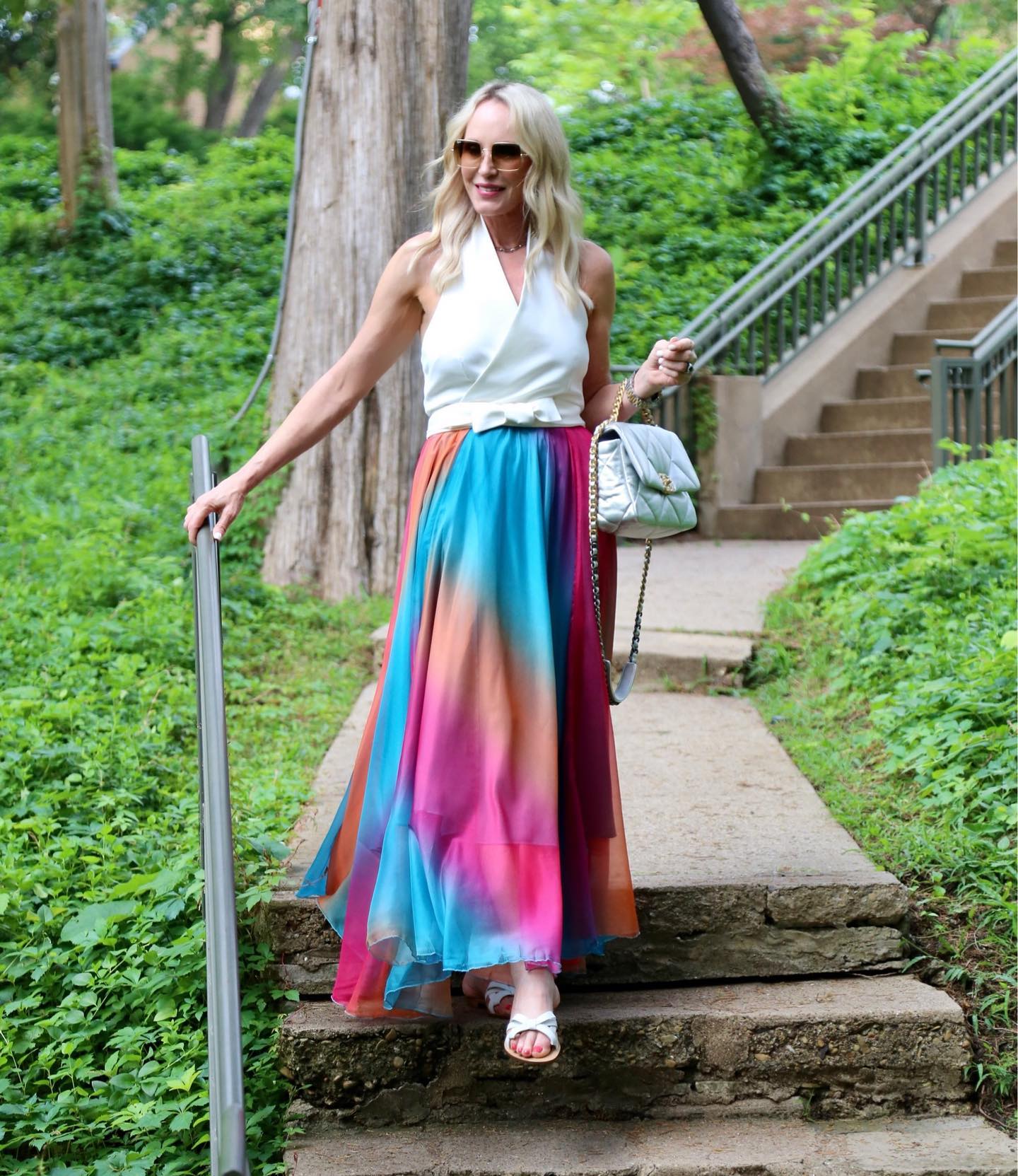 Women Ivory Citrus Bloom Printed Maxi Skirt