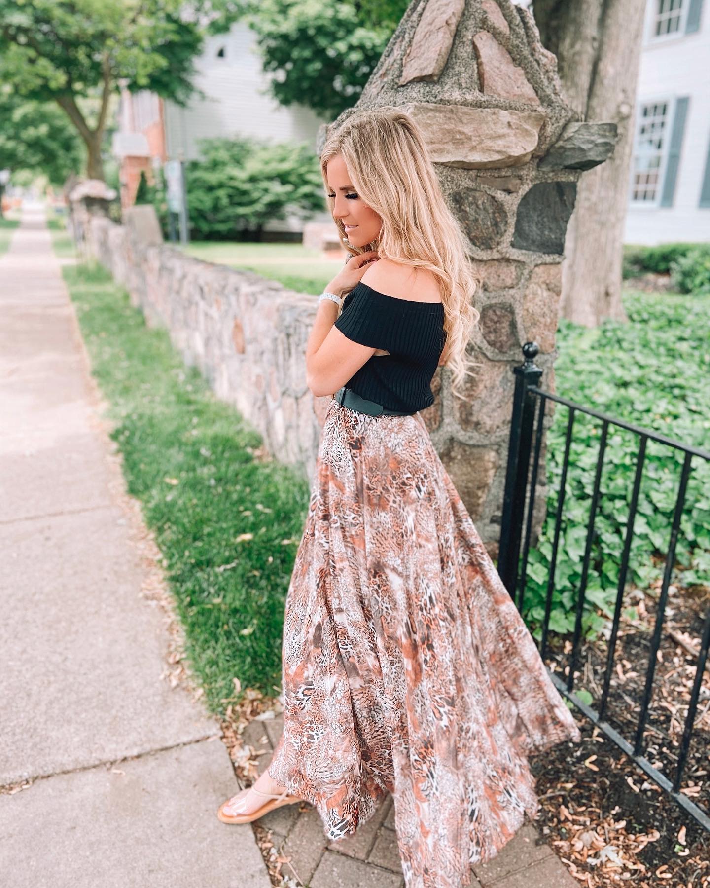 Earthy Wild Safari Print Flared Maxi Skirt