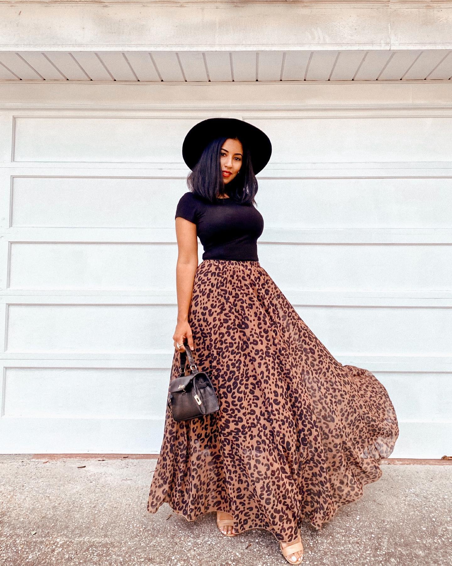Earthy Wild Safari Print Flared Maxi Skirt