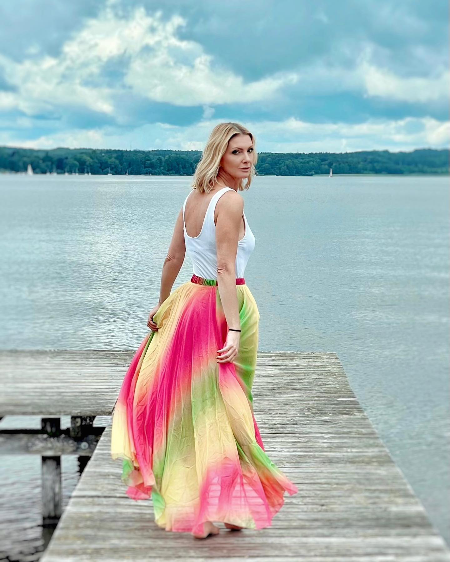 Sunset Garden Multicolor Ombre Printed Women Maxi Skirt