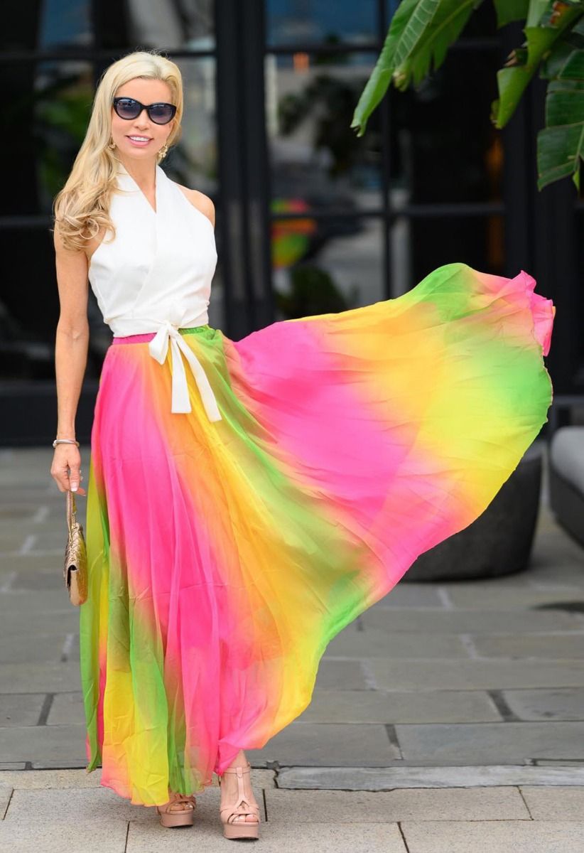 Sunset Garden Multicolor Ombre Printed Women Maxi Skirt