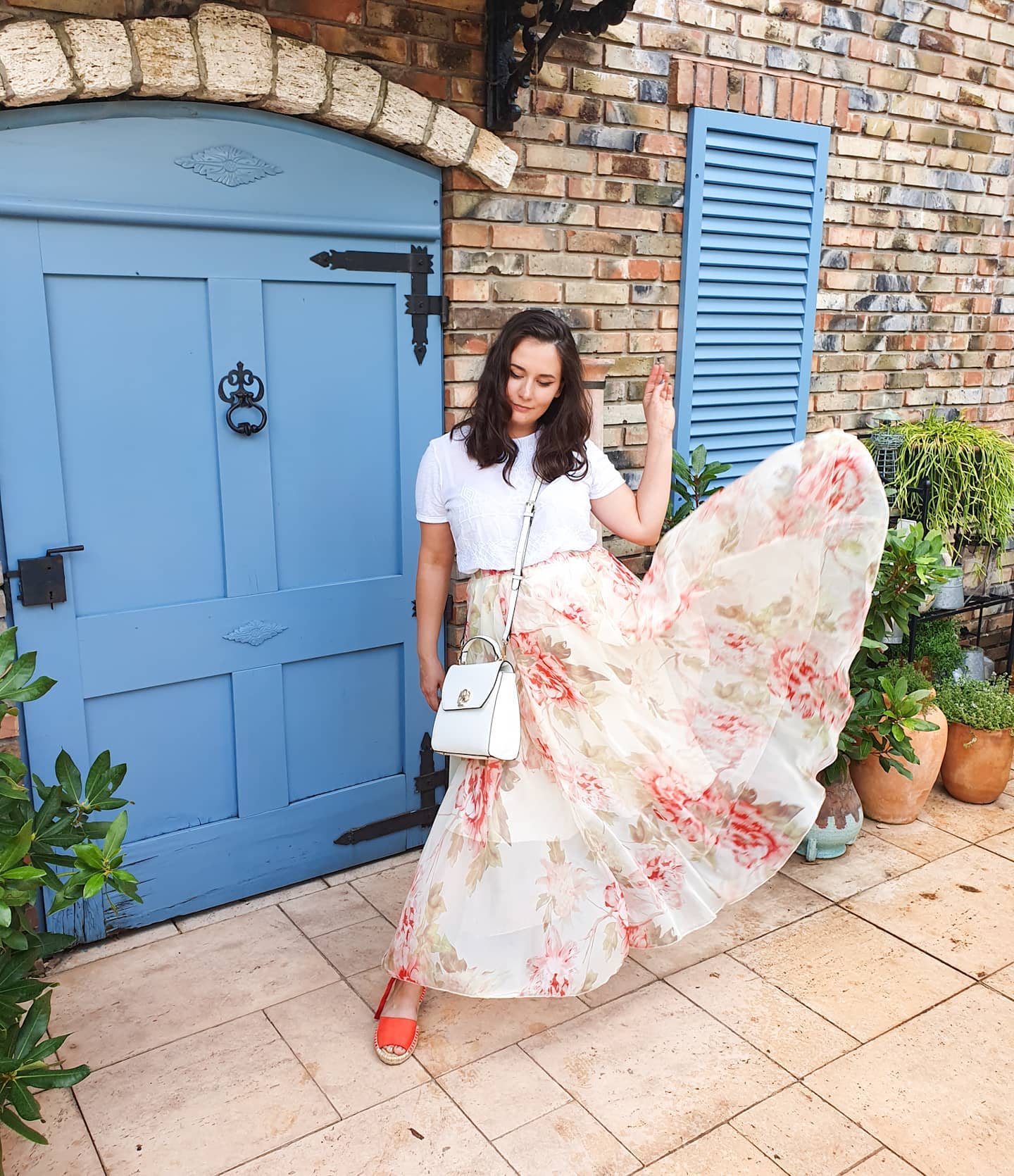 Ivory Pastel Floral Printed Chiffon Maxi Skirt