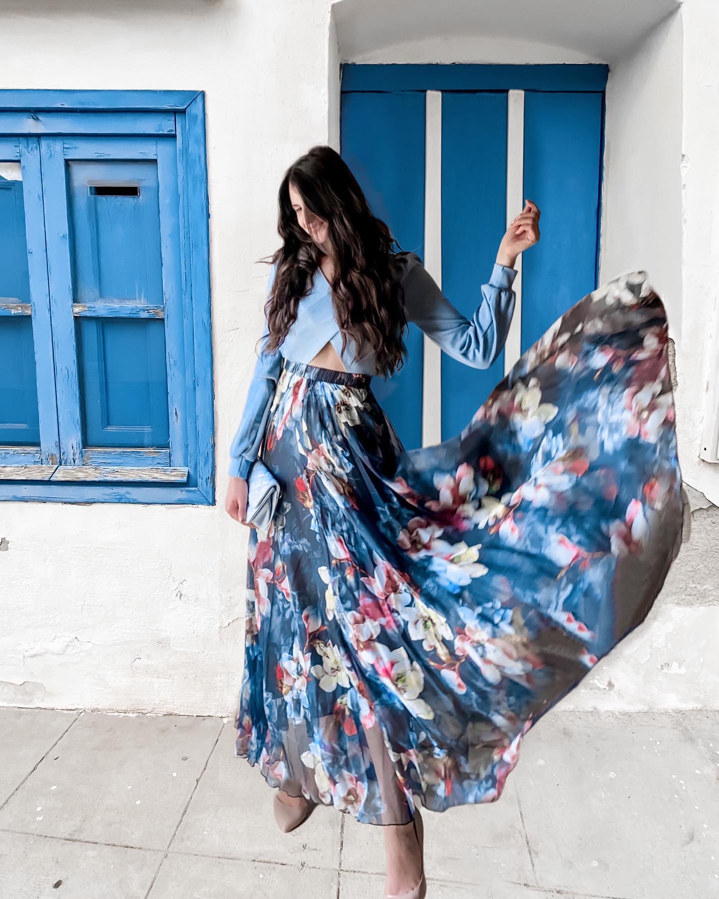 Women Midnight Floral Chiffon Maxi Skirt
