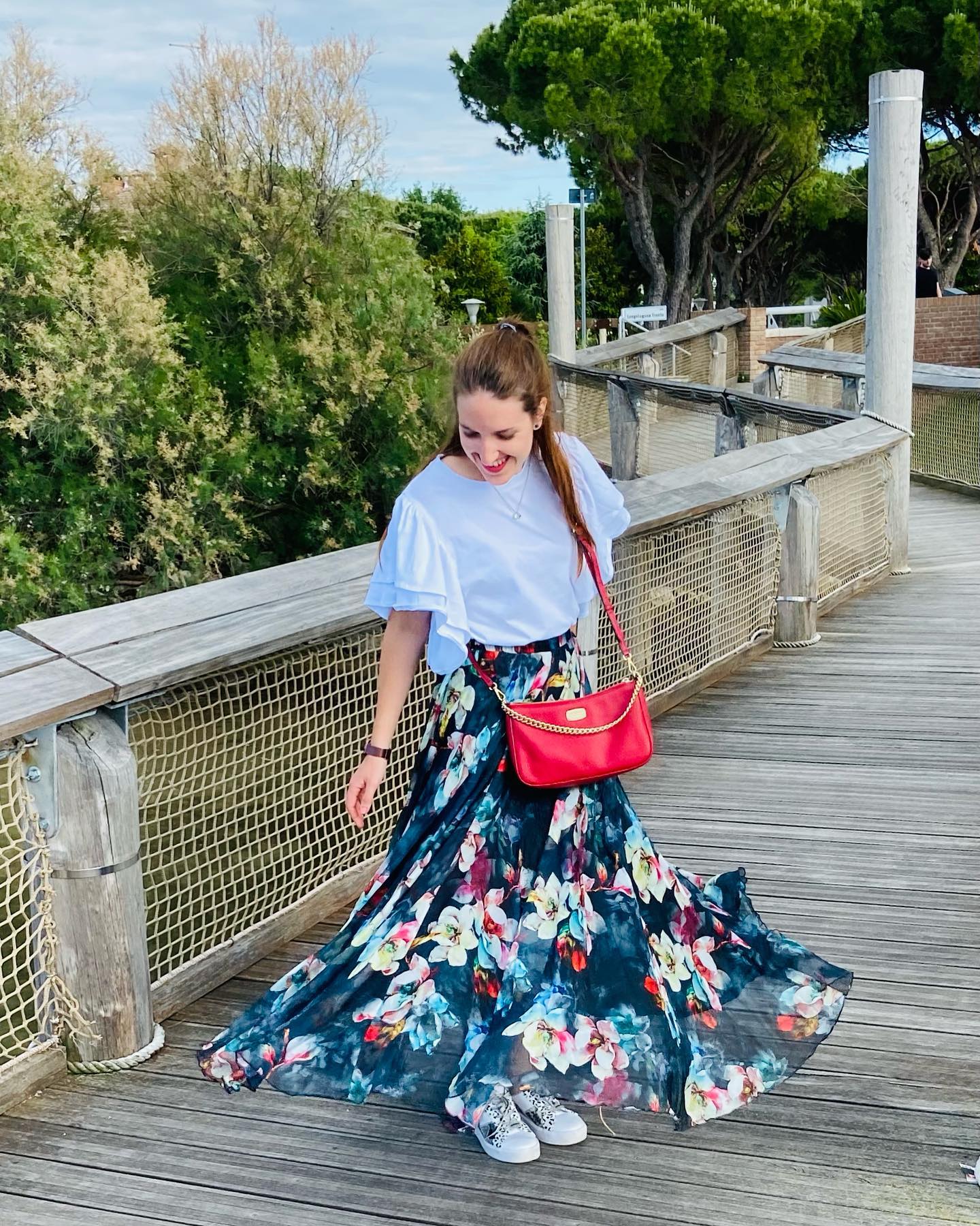 Women Midnight Floral Chiffon Maxi Skirt