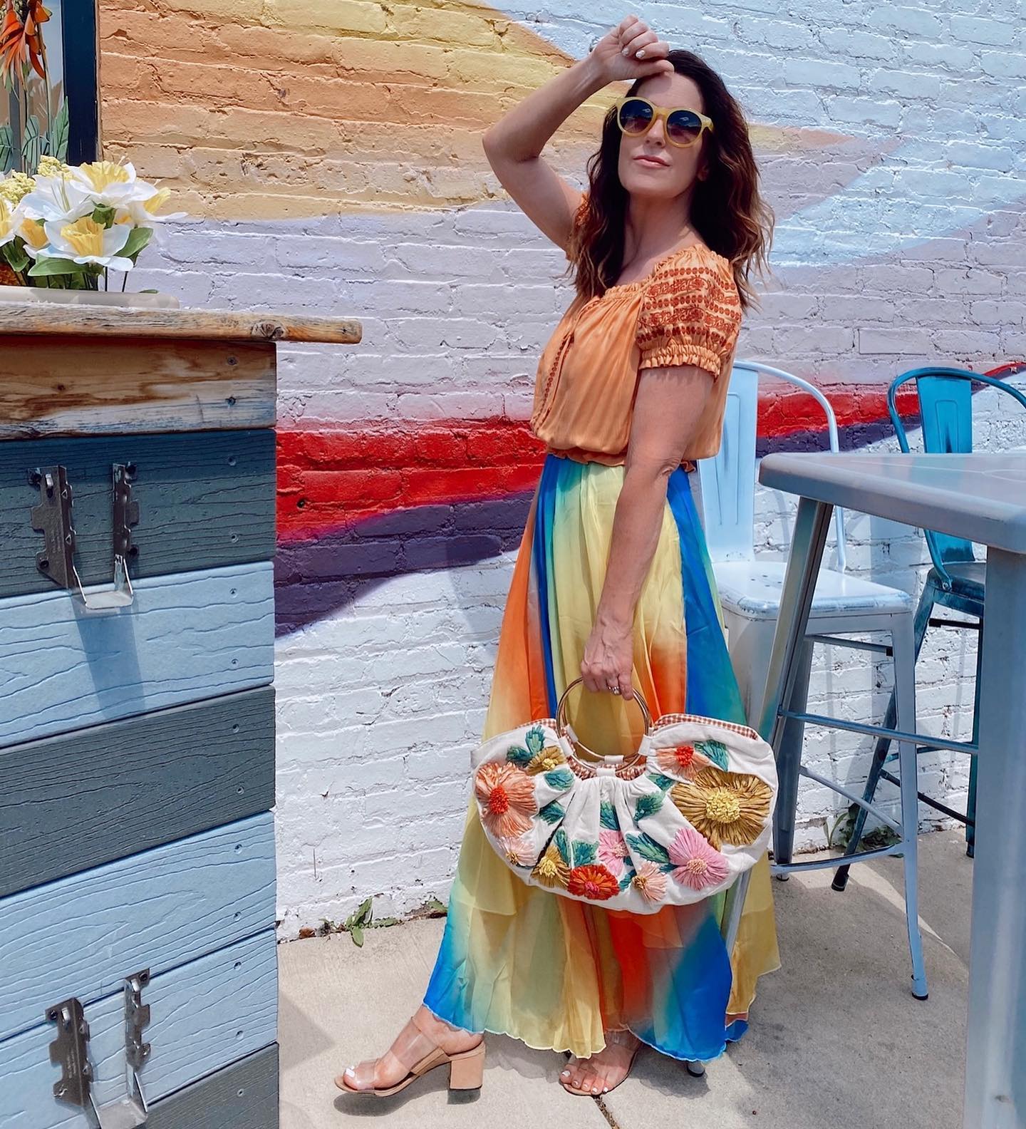 Elegant Women’s Rainbow Ombre Flowing Georgette Maxi Skirt Featuring a Flared Airy Silhouette and Soft Draped Fabric for Timeless Style