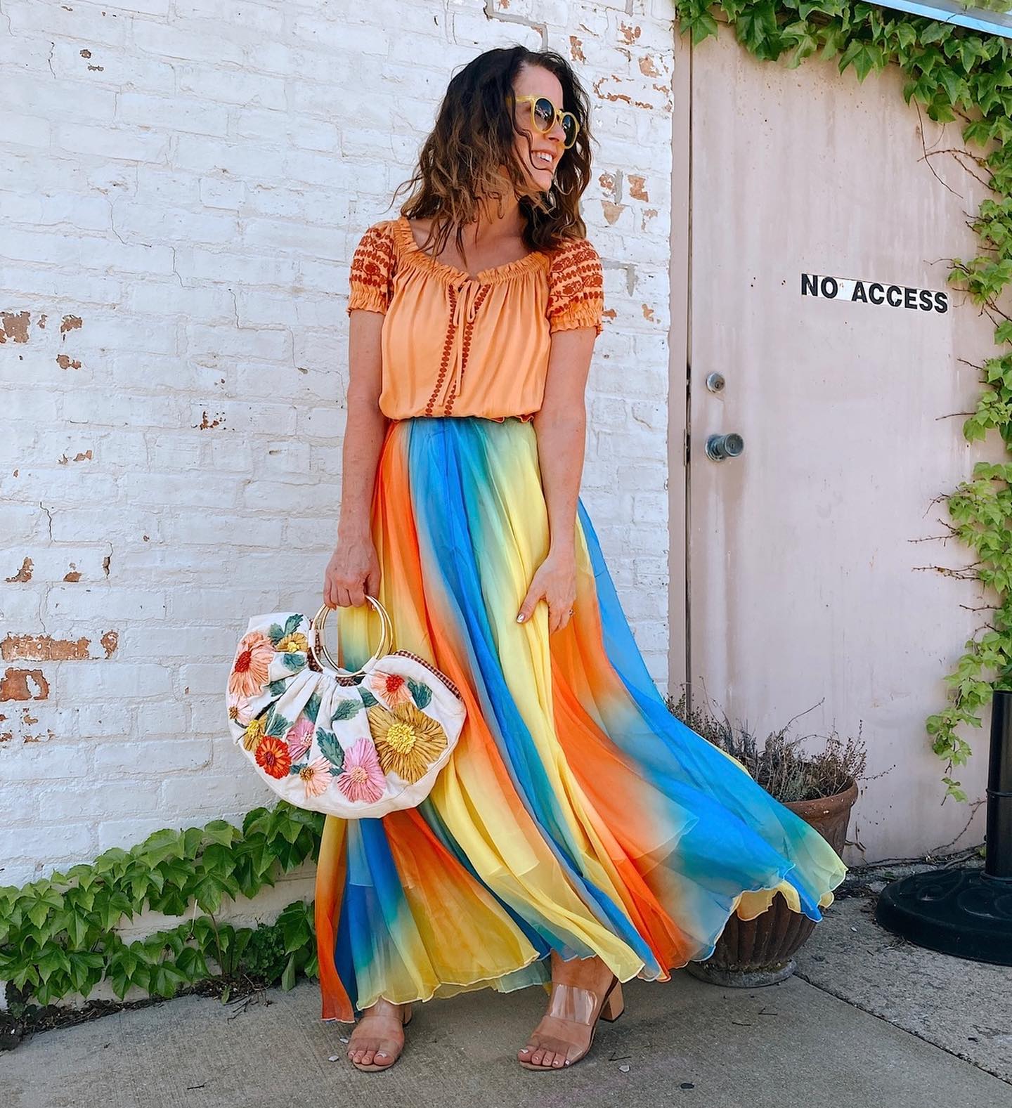 Elegant Women’s Rainbow Ombre Flowing Georgette Maxi Skirt Featuring a Flared Airy Silhouette and Soft Draped Fabric for Timeless Style