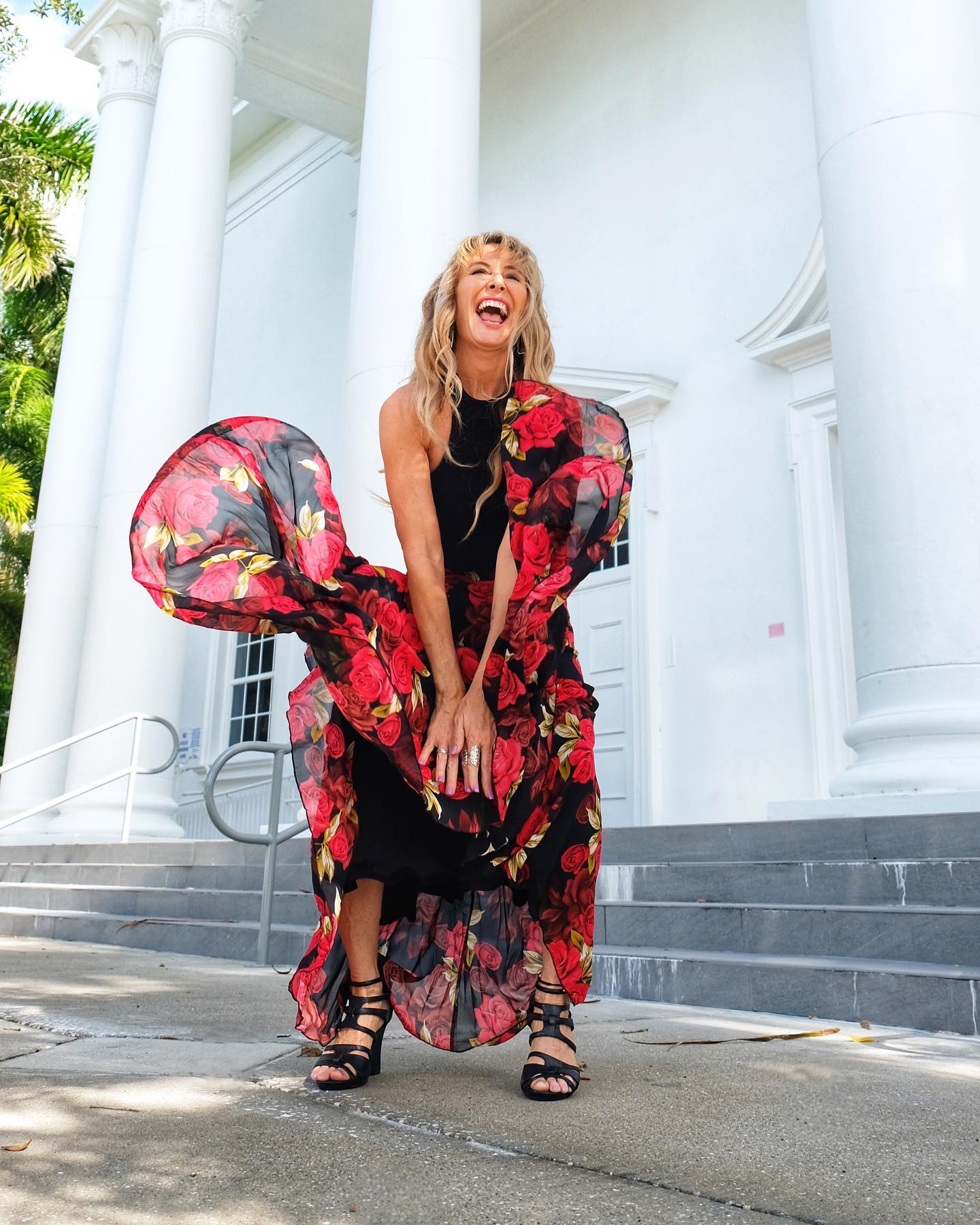 Women Midnight Rose Red Floral Printed Maxi Skirt  Flowing Lightweight Chiffon Fabric with Soft Draped Silhouette for Romantic