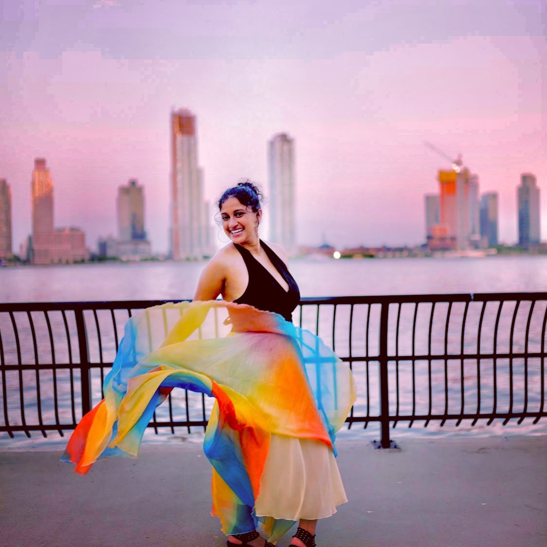 Elegant Women’s Rainbow Ombre Flowing Georgette Maxi Skirt Featuring a Flared Airy Silhouette and Soft Draped Fabric for Timeless Style