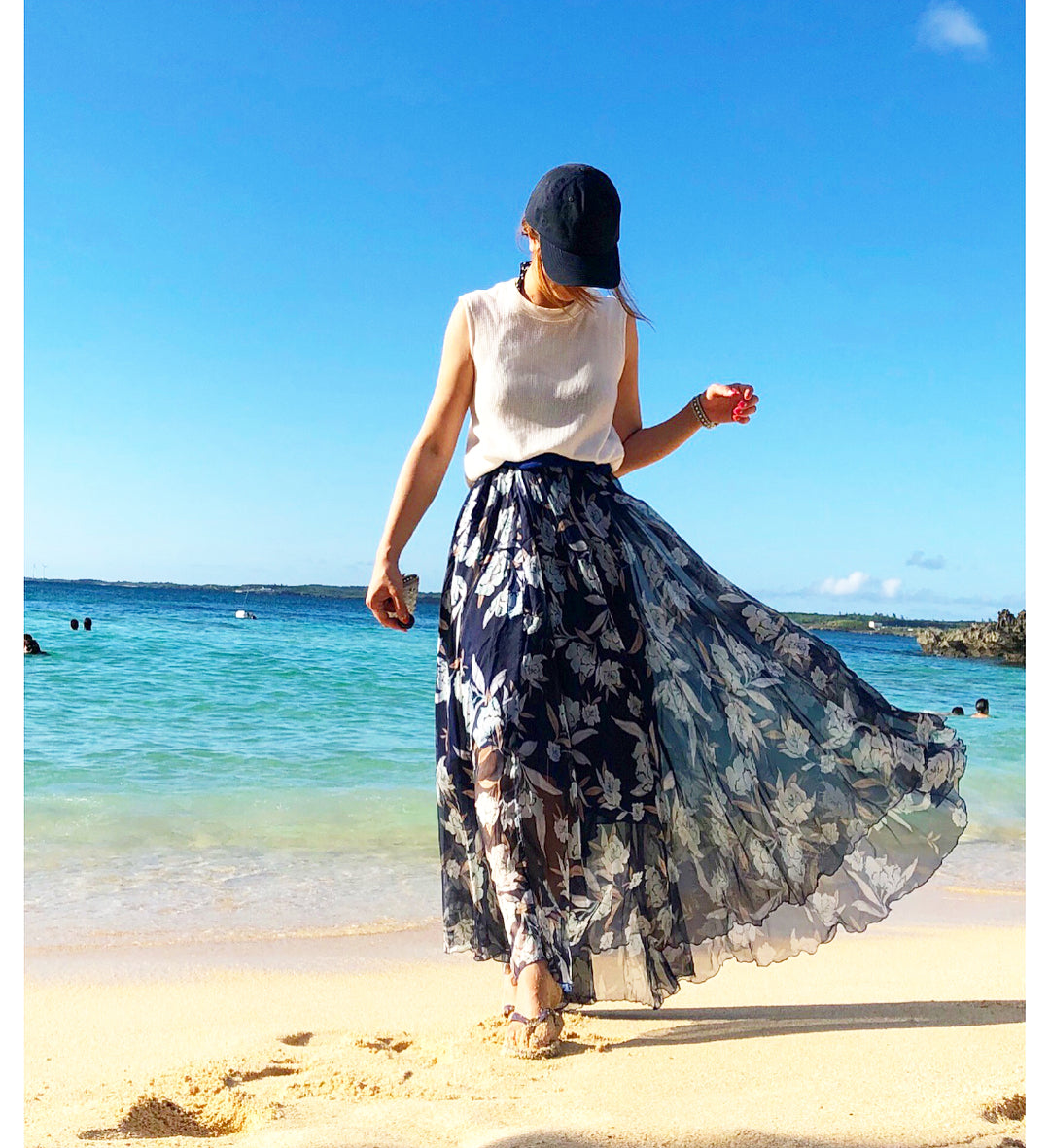 Women Midnight Blue Blossom Floral Printed Maxi Skirt with Lightweight Flowing Fabric and Graceful, Comfortable Fit