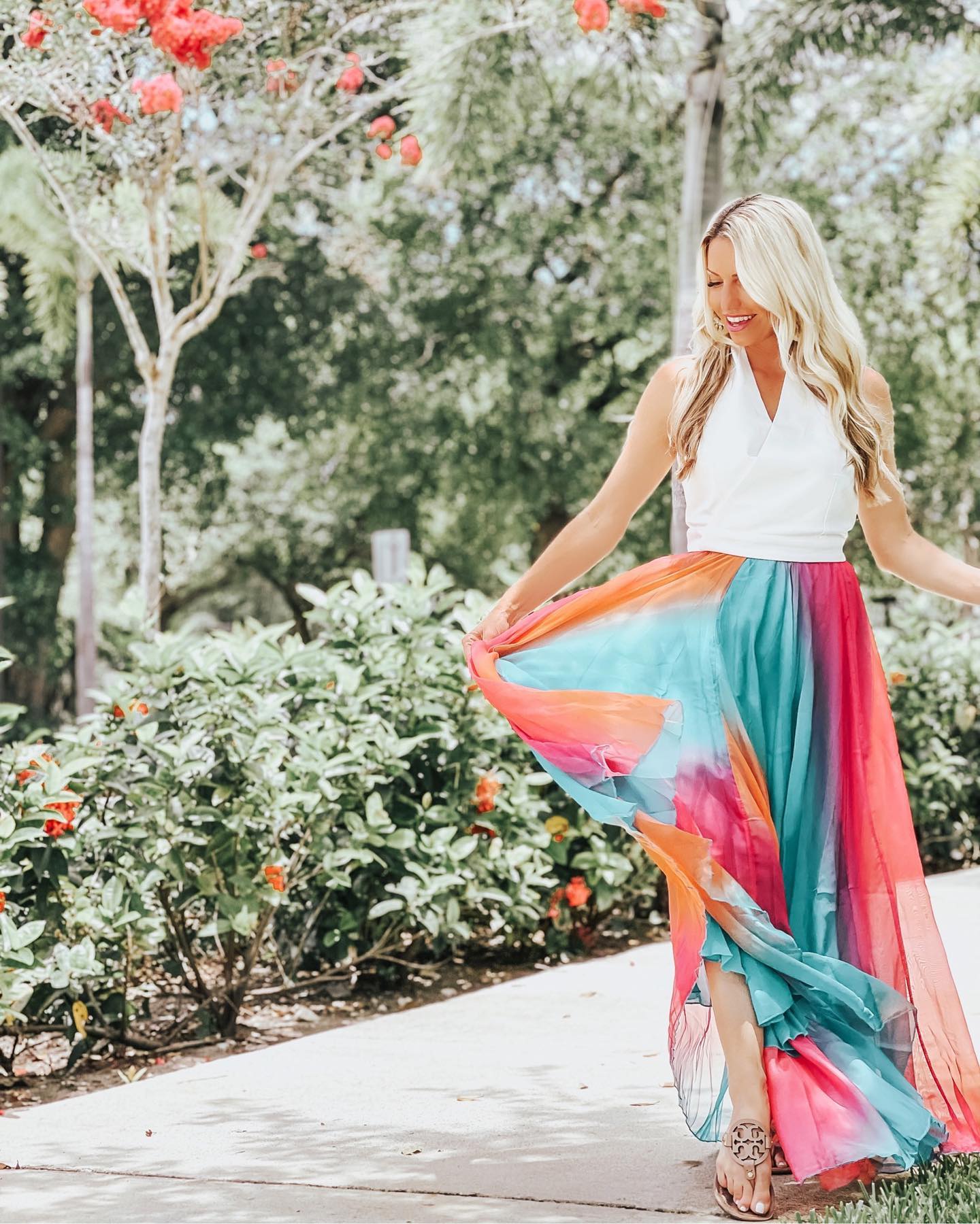 Women Ivory Citrus Bloom Printed Maxi Skirt