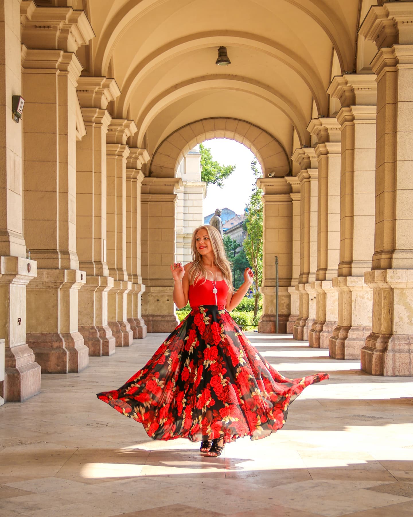 Women Midnight Rose Red Floral Printed Maxi Skirt  Flowing Lightweight Chiffon Fabric with Soft Draped Silhouette for Romantic