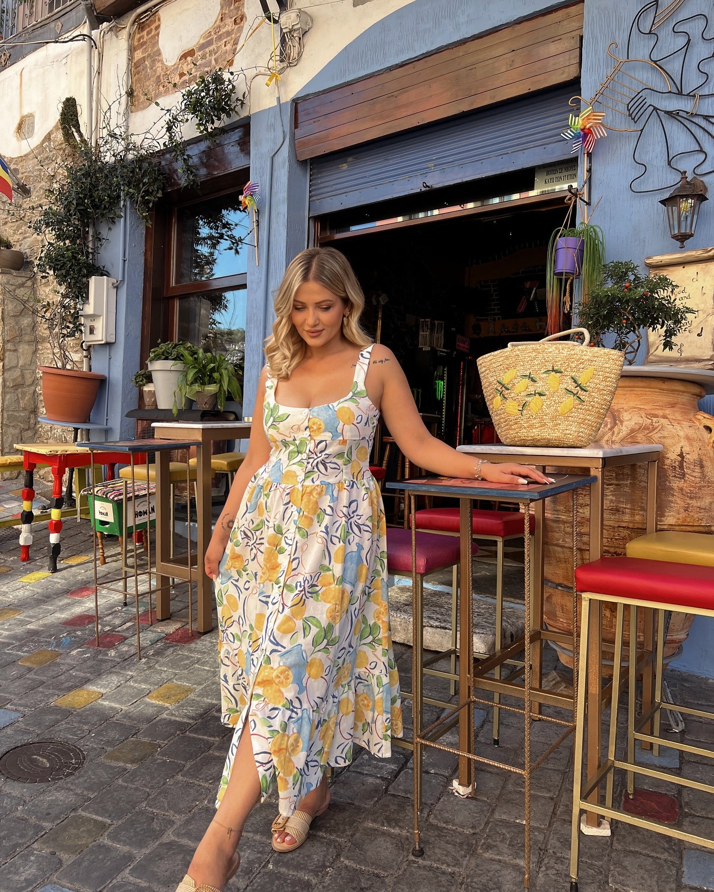Sunny Citrus Ivory Lemon Printed Midi Dress  Sleeveless Button Down Fit &l Fare Dress with Tiered Hem in Soft Breathable Fabric for Summer Wear