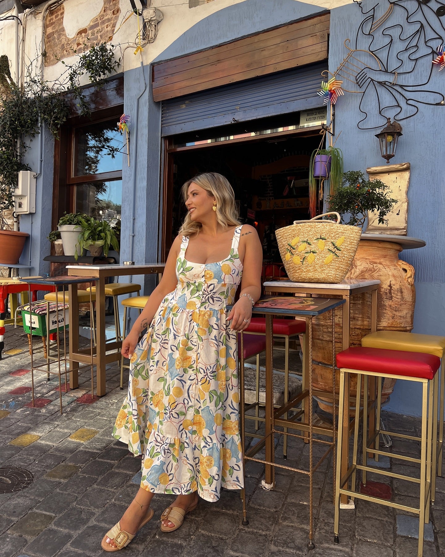 Sunny Citrus Ivory Lemon Printed Midi Dress  Sleeveless Button Down Fit &l Fare Dress with Tiered Hem in Soft Breathable Fabric for Summer Wear