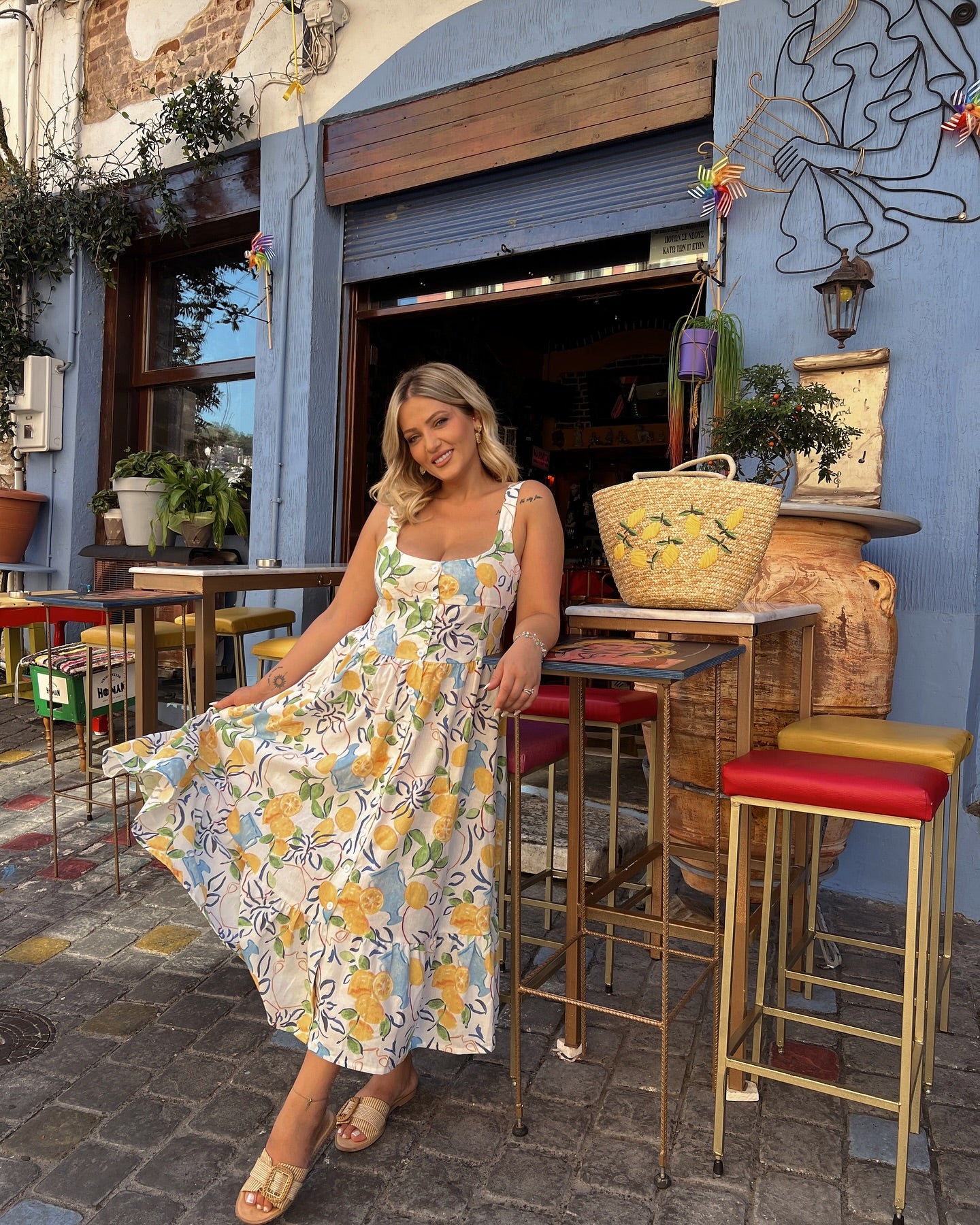 Sunny Citrus Ivory Lemon Printed Midi Dress  Sleeveless Button Down Fit &l Fare Dress with Tiered Hem in Soft Breathable Fabric for Summer Wear