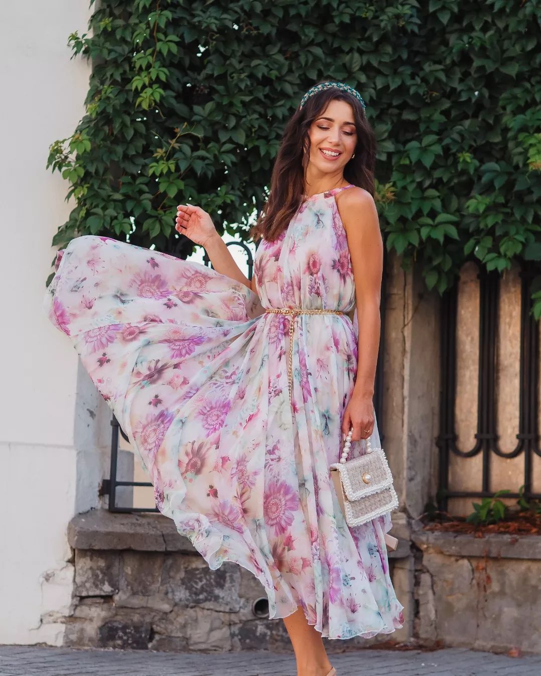 Sunflower Blossom Watercolor Chiffon Maxi Slip Dress