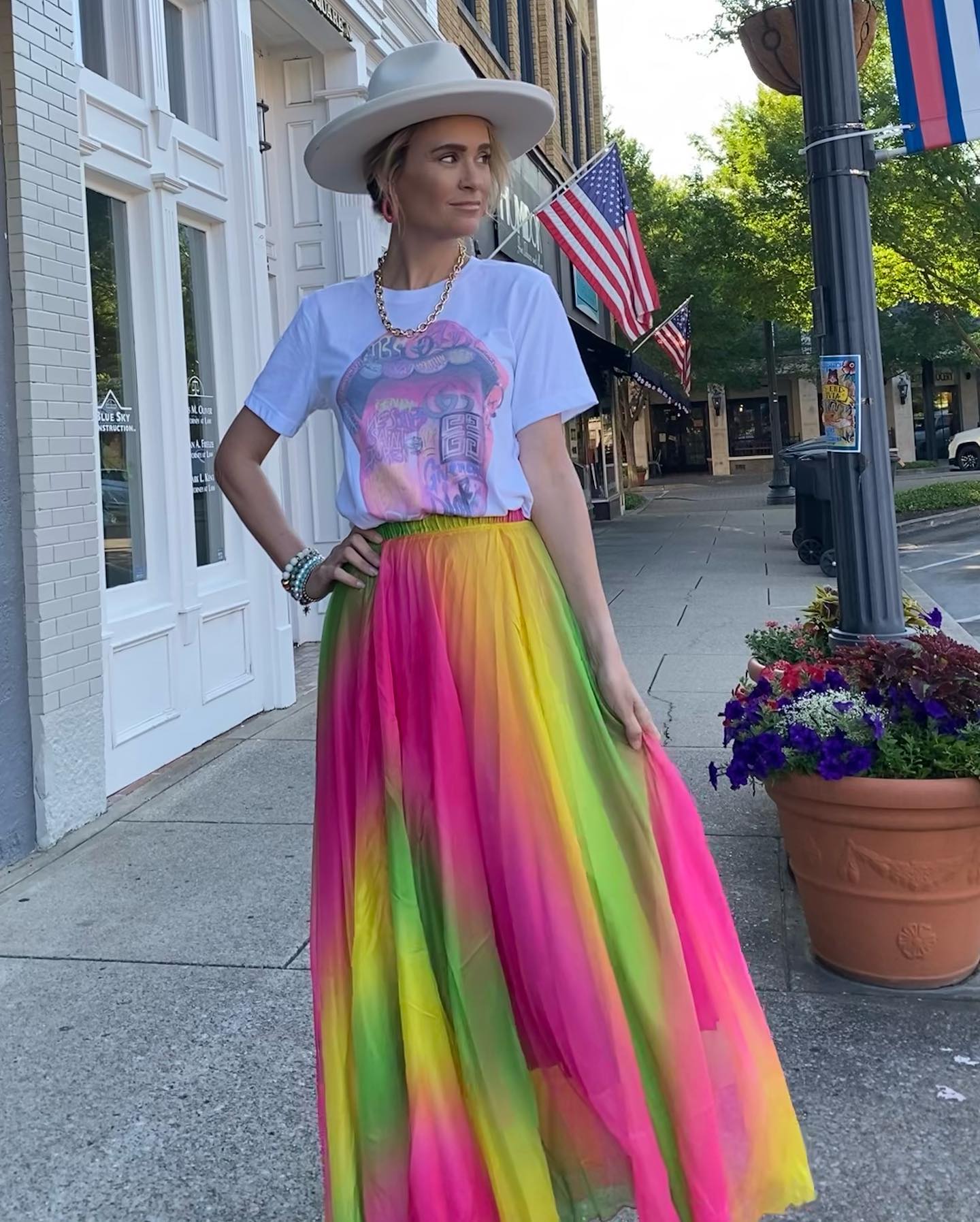 Sunset Garden Multicolor Ombre Printed Women Maxi Skirt