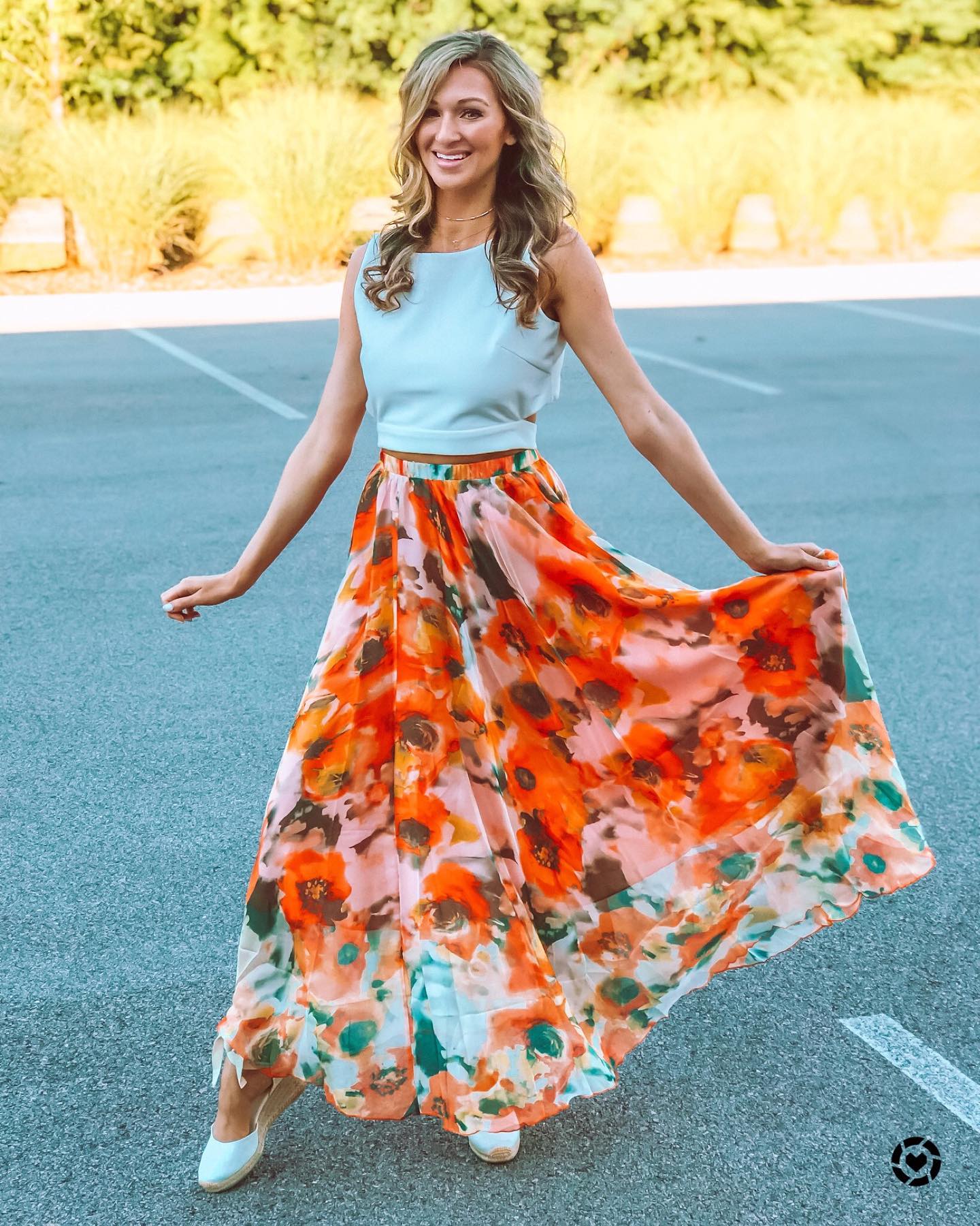 Sunset Canvas Multicolor Floral Print Flared Maxi Skirt