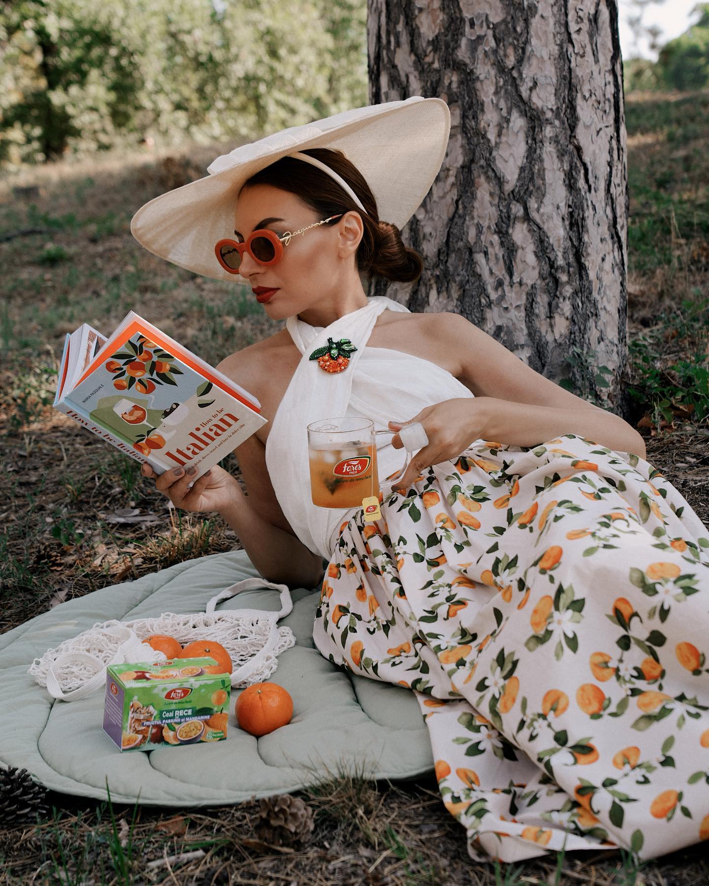 Women Citrus Bloom Ivory Lemon Floral Printed Maxi Skirt