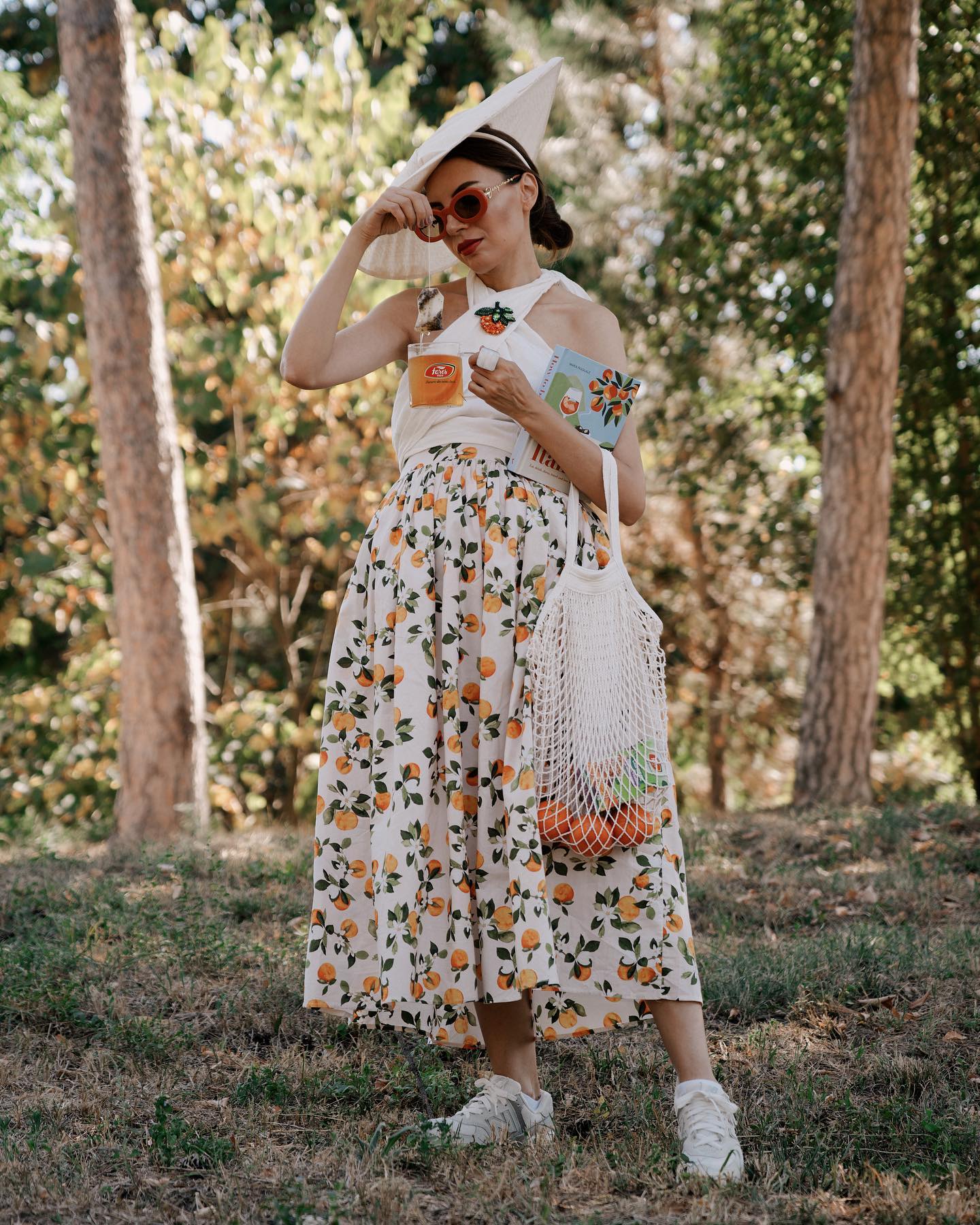 Women Citrus Bloom Ivory Lemon Floral Printed Maxi Skirt