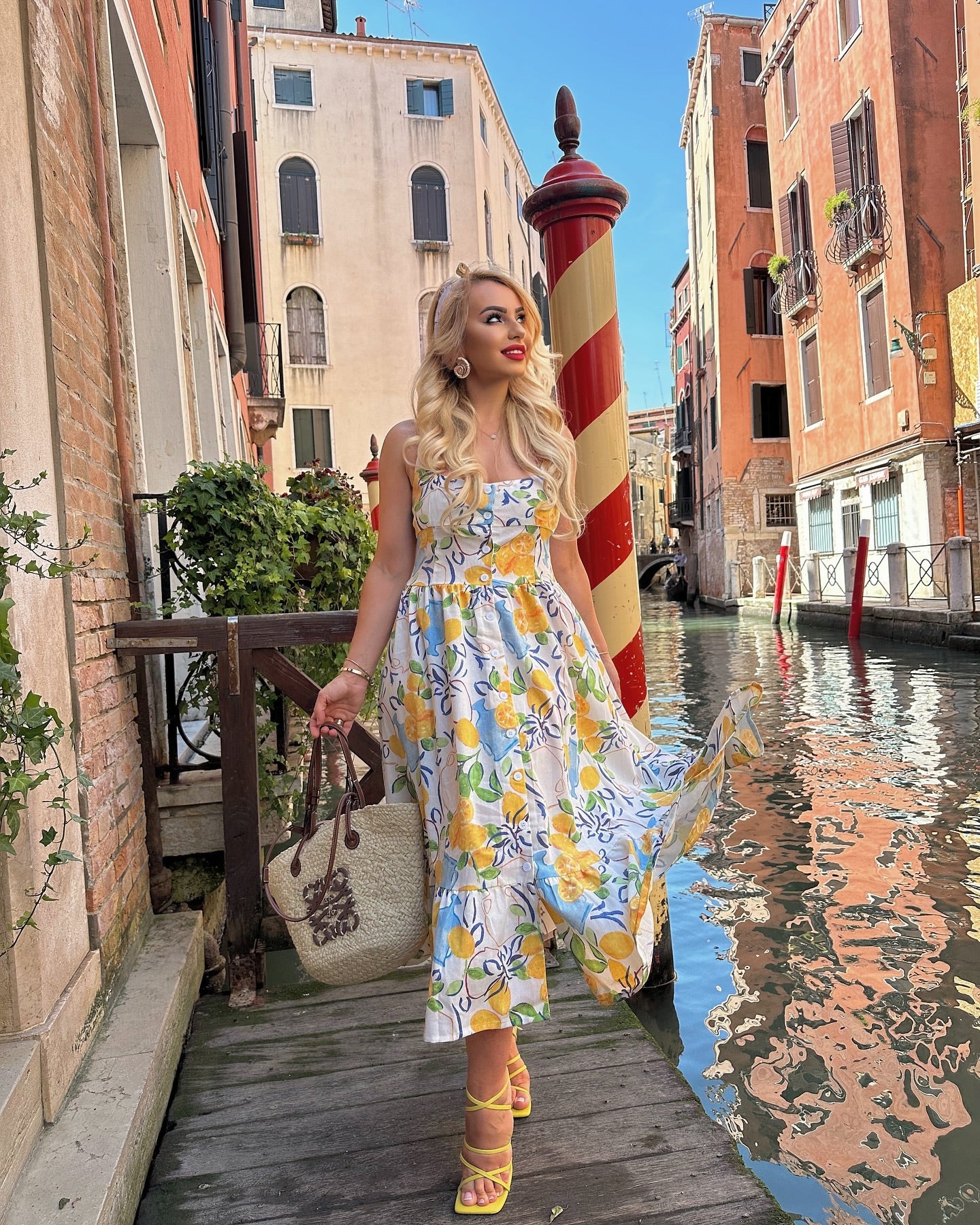 Sunny Citrus Ivory Lemon Printed Midi Dress  Sleeveless Button Down Fit &l Fare Dress with Tiered Hem in Soft Breathable Fabric for Summer Wear