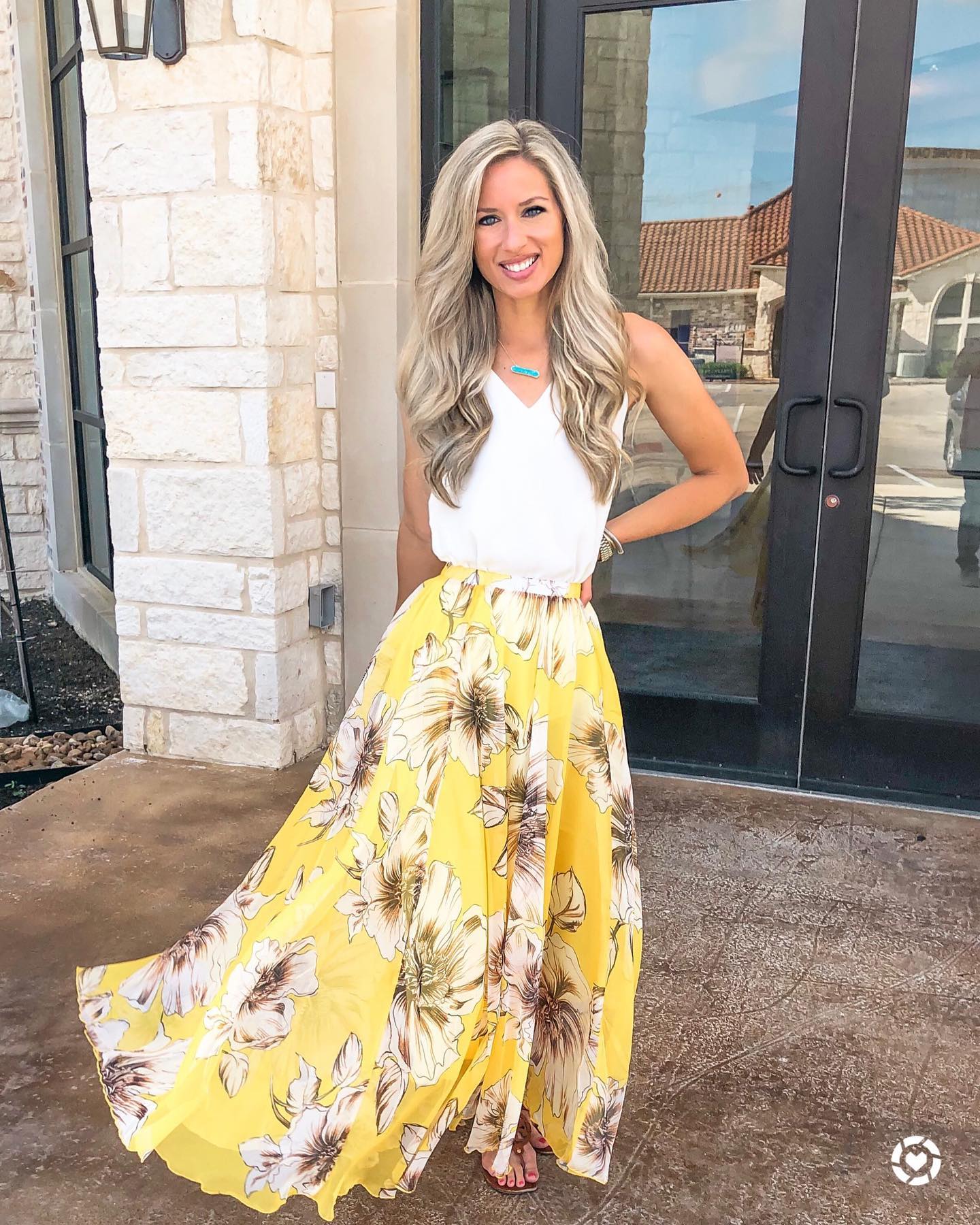 Yellow Floral Printed Chiffon Maxi Skirt