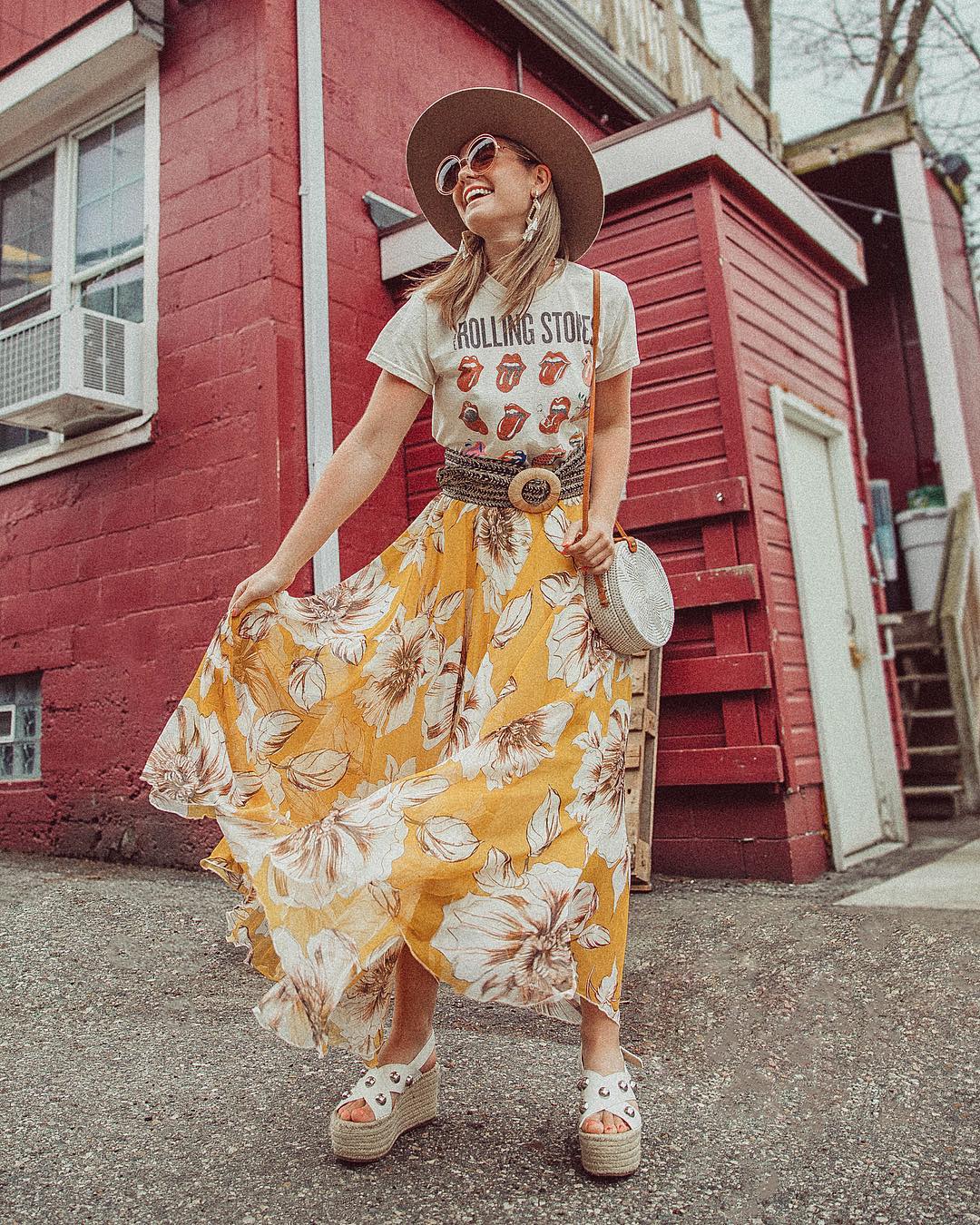 Golden Meadow Floral Georgette Maxi Skirt for Women Featuring a Gentle Flow Lightweight Comfort, and Feminine Charm