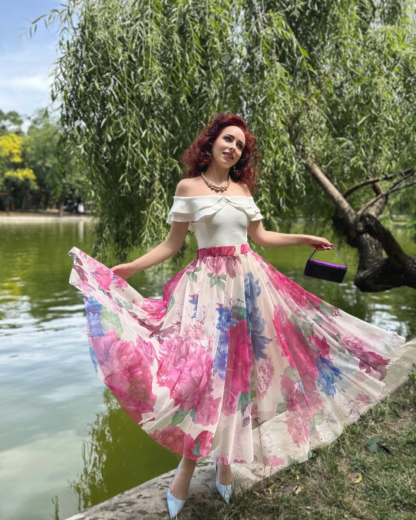 Luxury Women’s Multicolor Floral Print Mesh Midi Skirt with High Waist Elastic Band Soft Sheer Overlay and Elegant A Line Flow for Party Casual & Occasion Wear