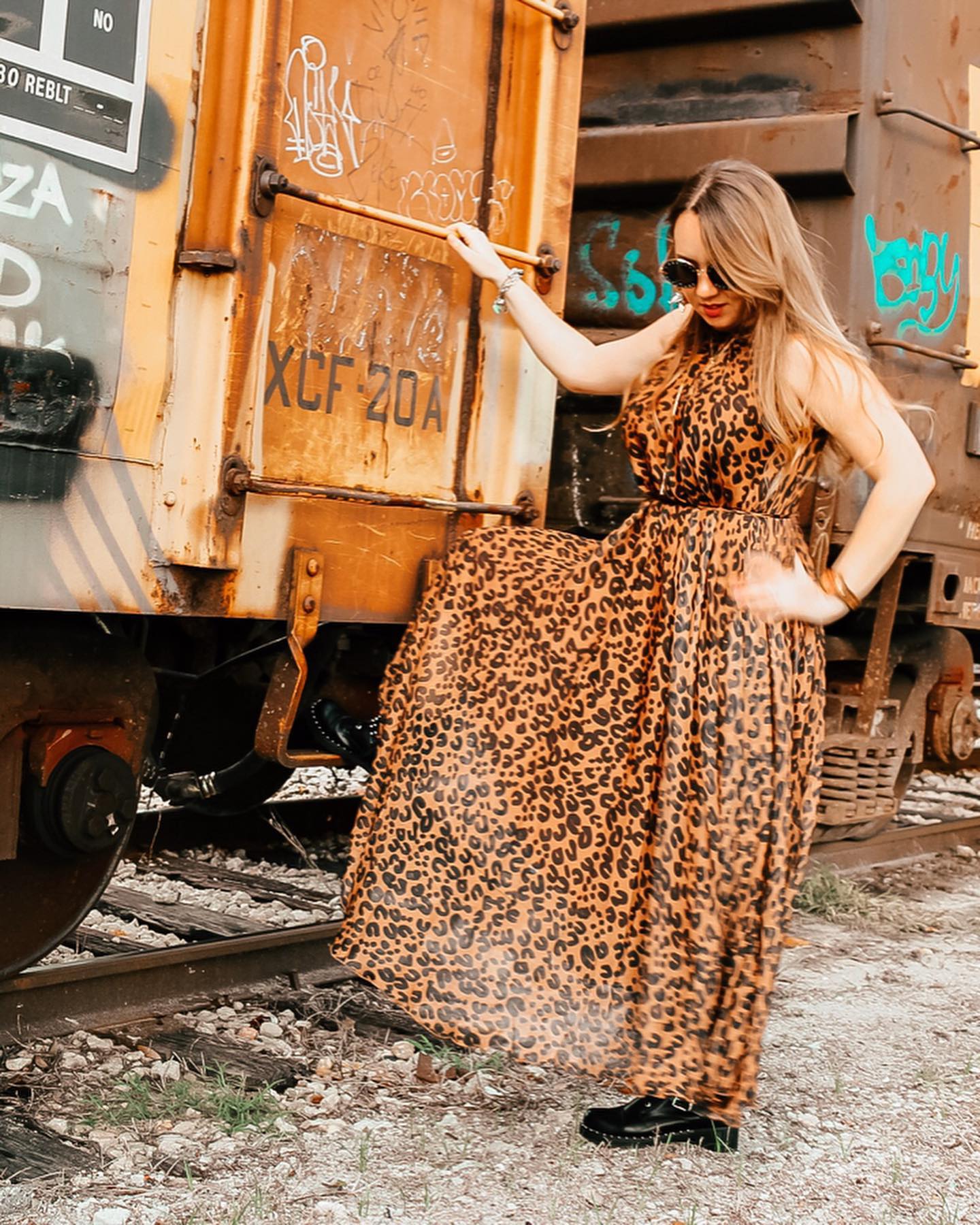 Brown Leopard Printed Poly Chiffon Maxi Dress with Halter Neckline, Waist Tie Detail & Flowing Silhouette for Resort Wear, Brunch & Evening Occasions