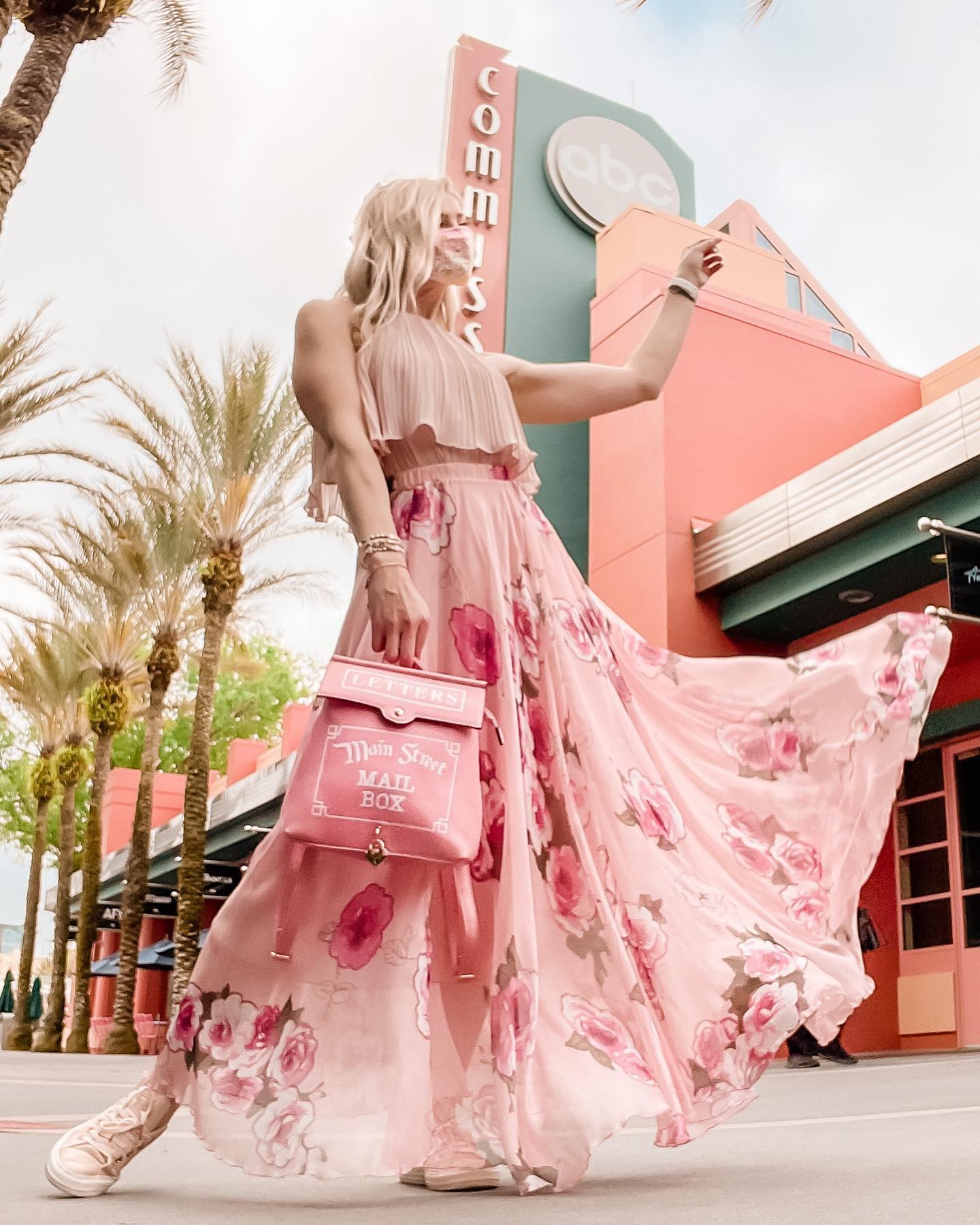 Blush Rose Garden Floral Print Flared Maxi Skirt