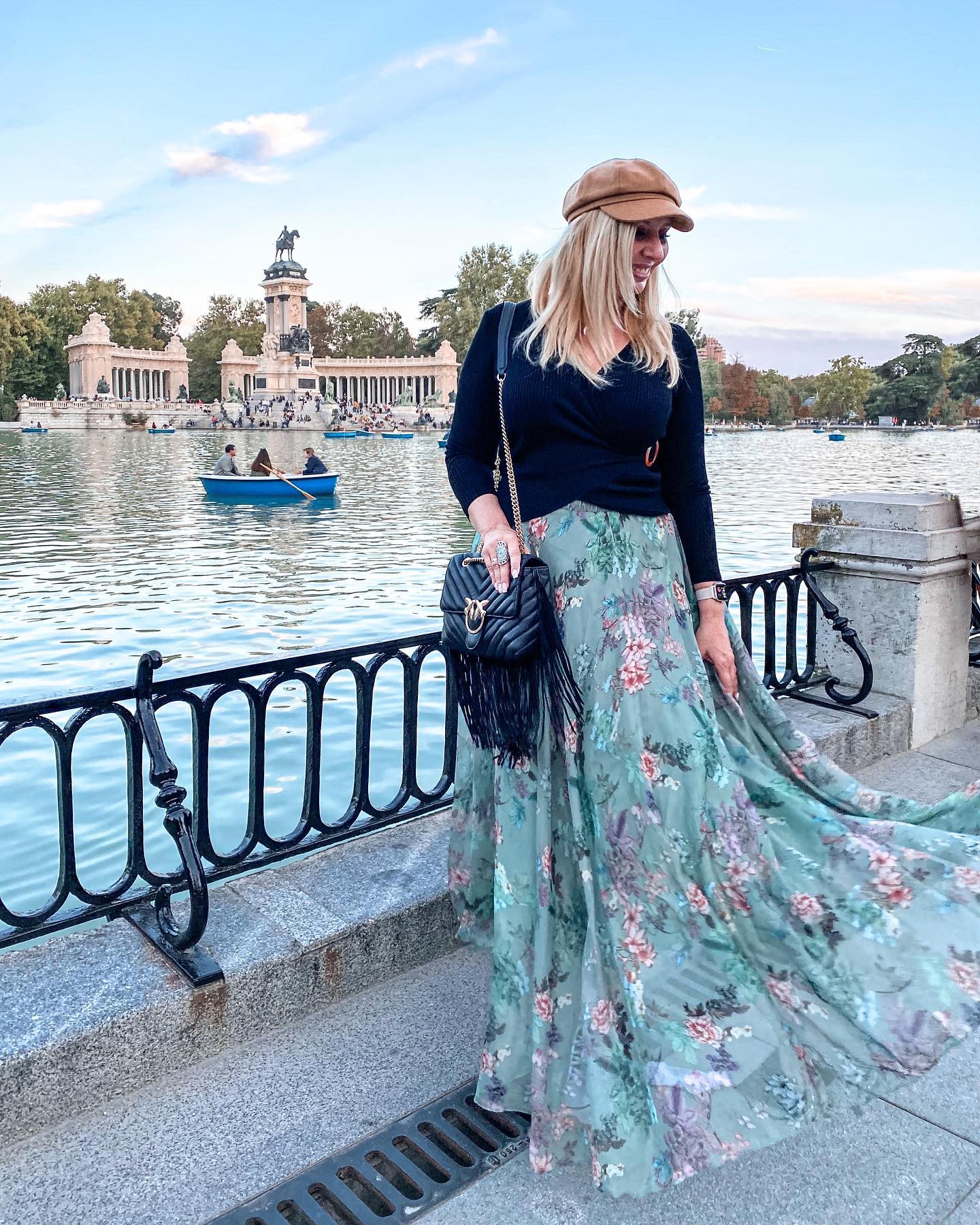 Midnight Floral Chiffon Maxi Skirt with Elastic Waist