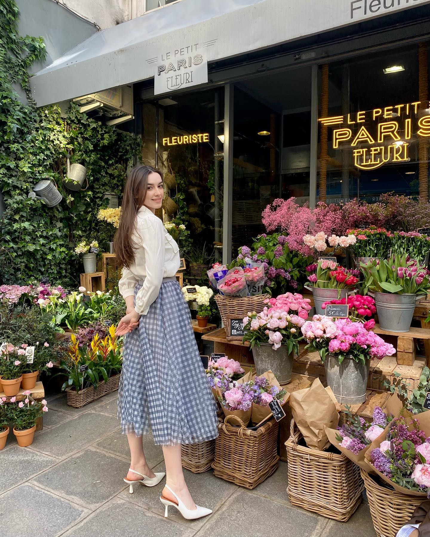 Women’s Elegant Gingham Check Mesh Overlay Midi Skirt High Waist Flared A LIne Skirt