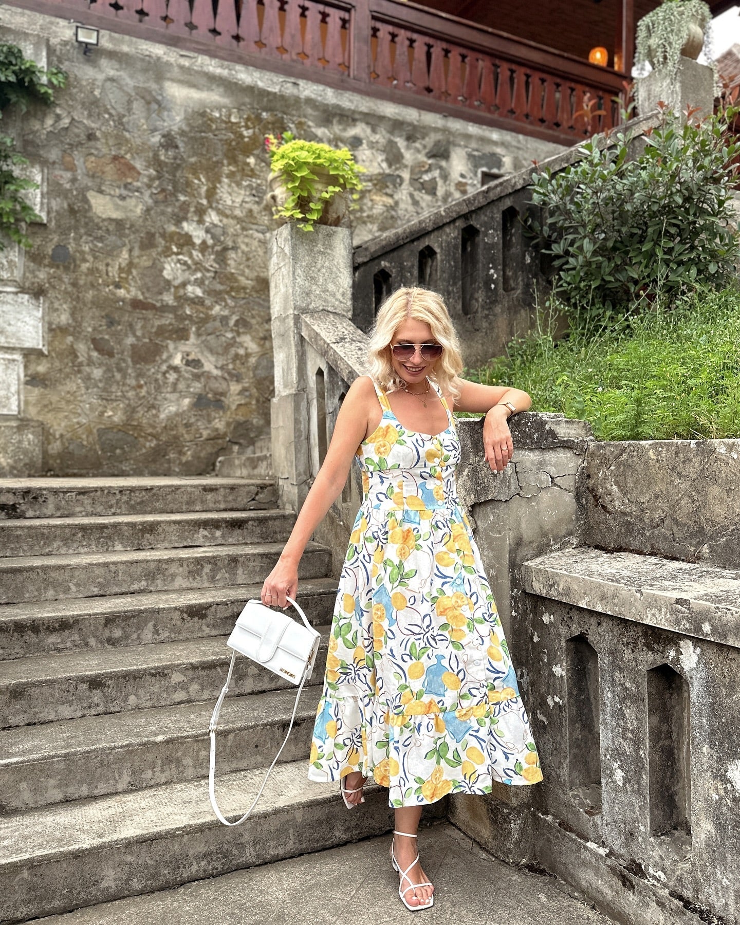 Sunny Citrus Ivory Lemon Printed Midi Dress  Sleeveless Button Down Fit &l Fare Dress with Tiered Hem in Soft Breathable Fabric for Summer Wear