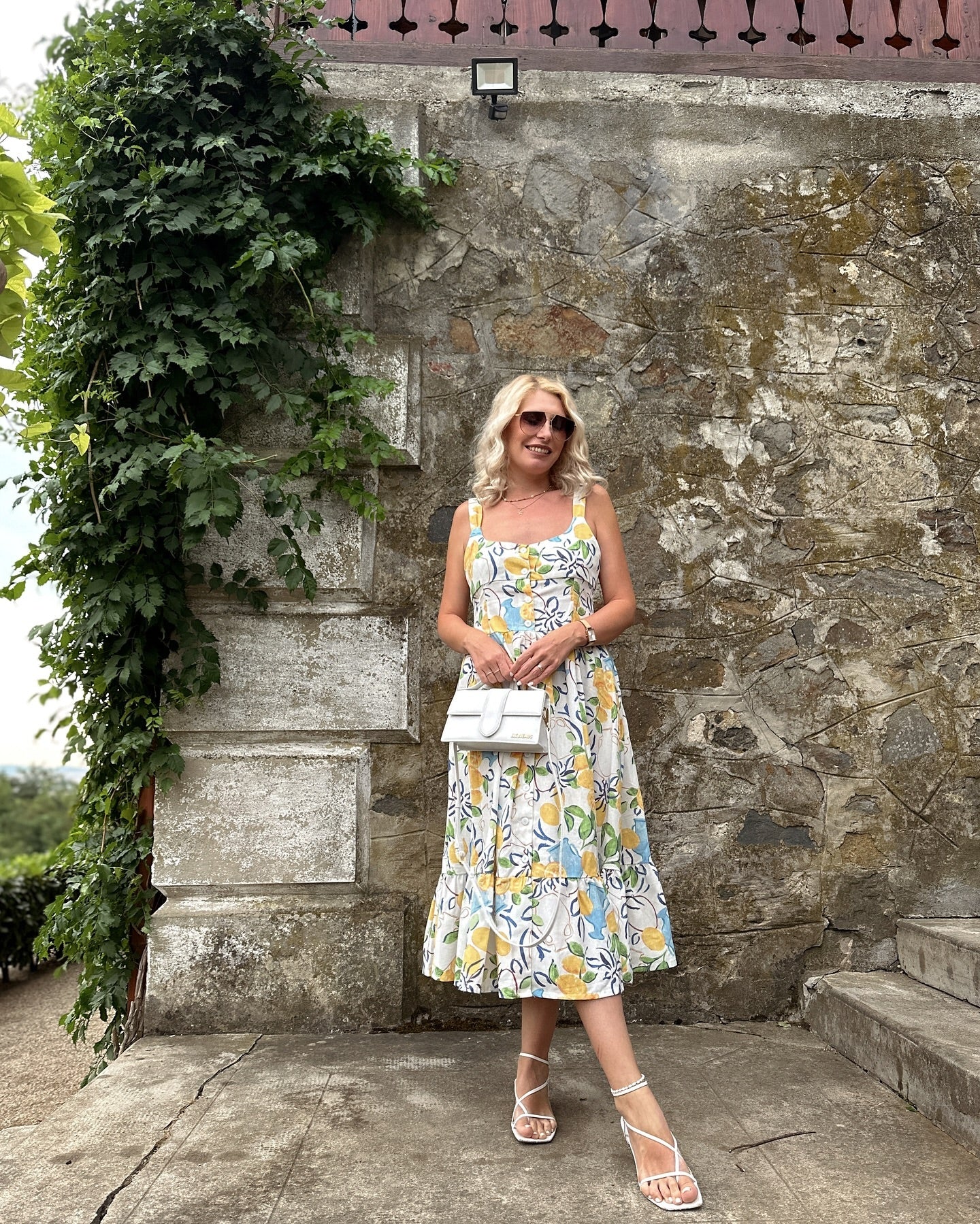 Sunny Citrus Ivory Lemon Printed Midi Dress  Sleeveless Button Down Fit &l Fare Dress with Tiered Hem in Soft Breathable Fabric for Summer Wear