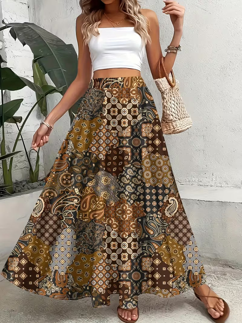 Heritage Patchwork Boho Maxi Skirt