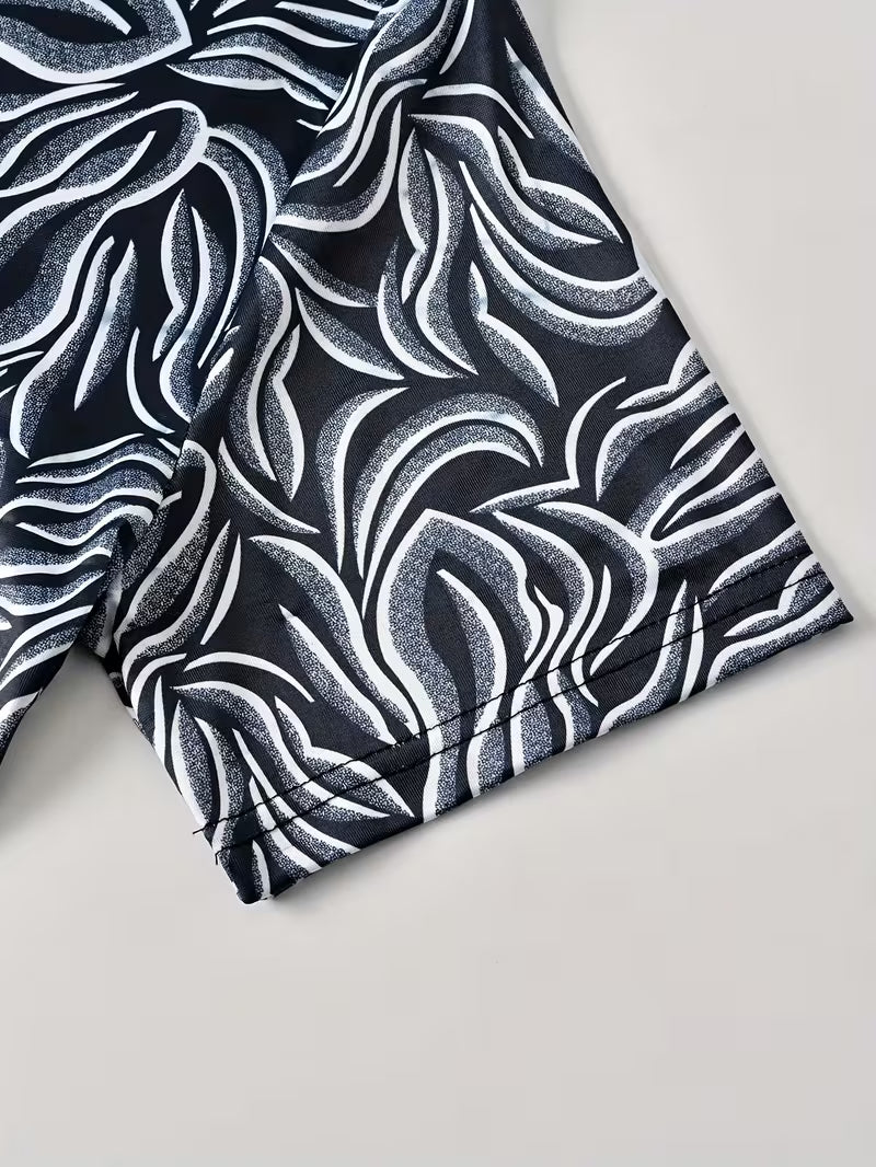 Women’s Monochrome Leaf Print Long  Dress