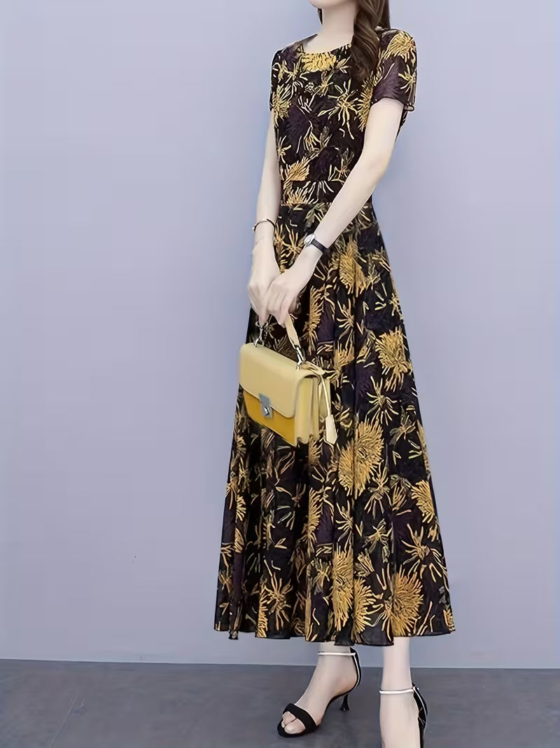 The "Midnight Bloom" Botanical A-Line Gown